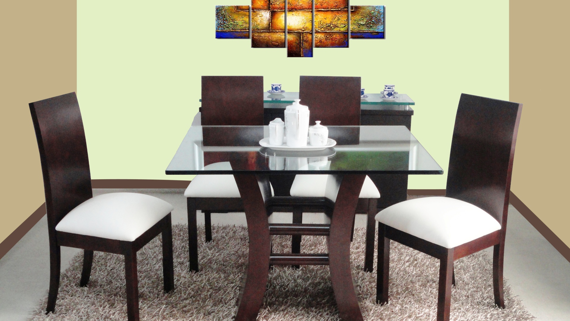 Пушистый ковер в столовой