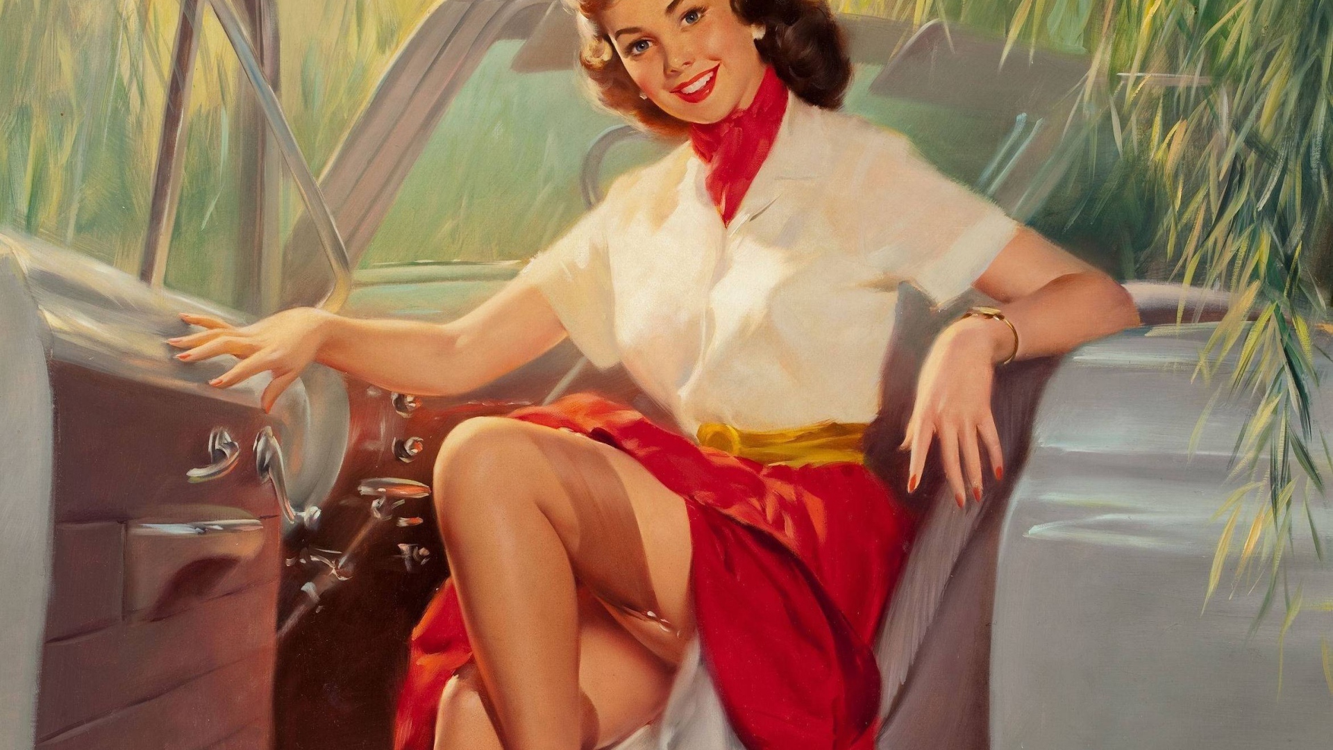 Девушка в красной юбке, ретро