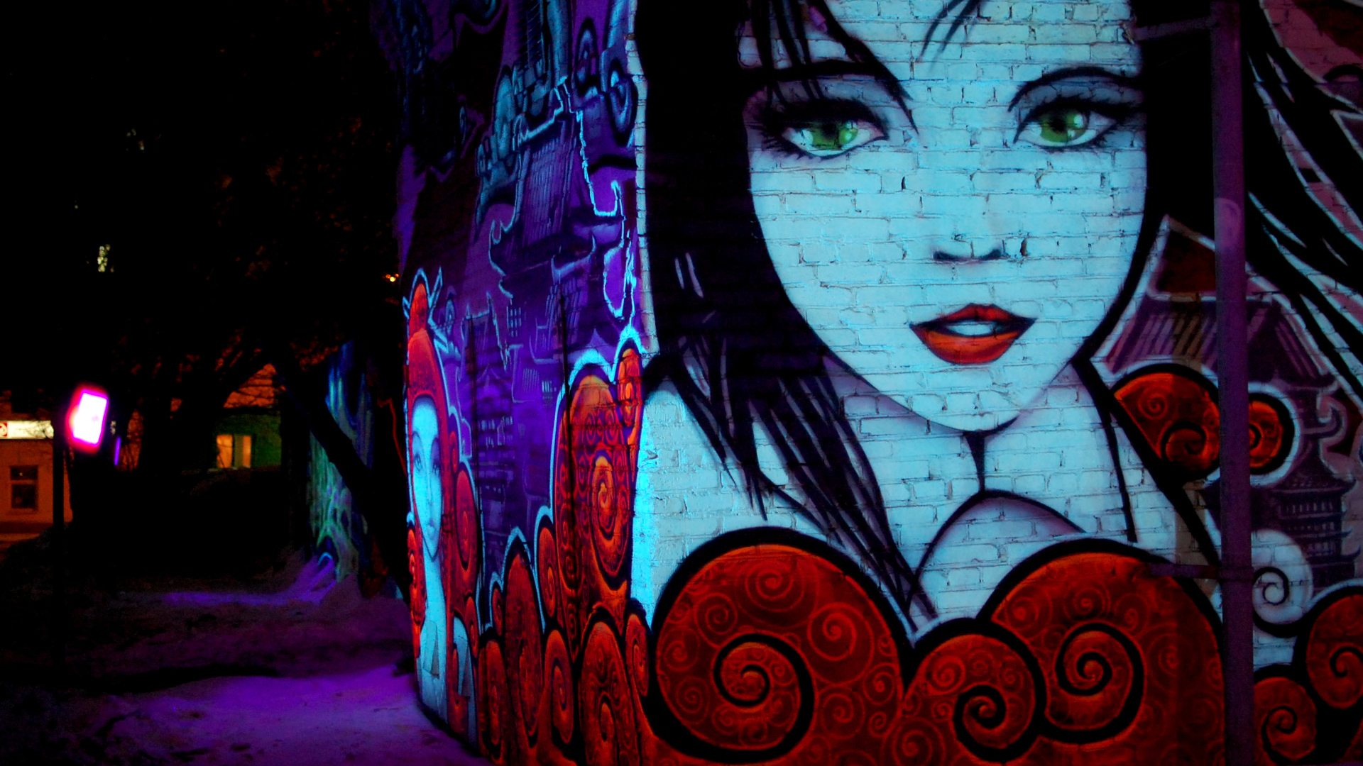 Граффити, зеленоглазая девушка