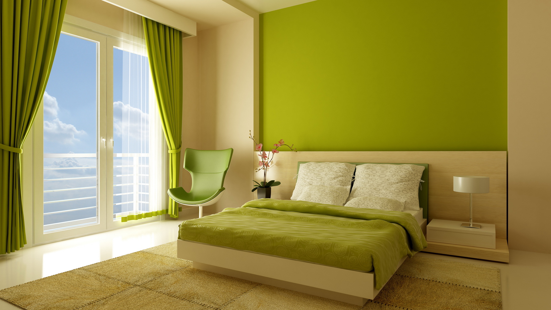 Зеленый стиль спальни