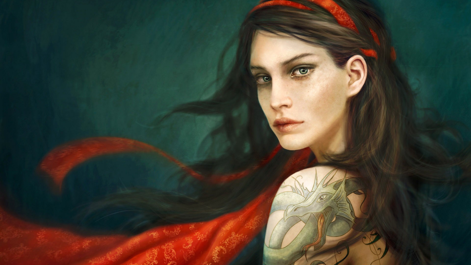 Грустная девушка с тату дракона на плече