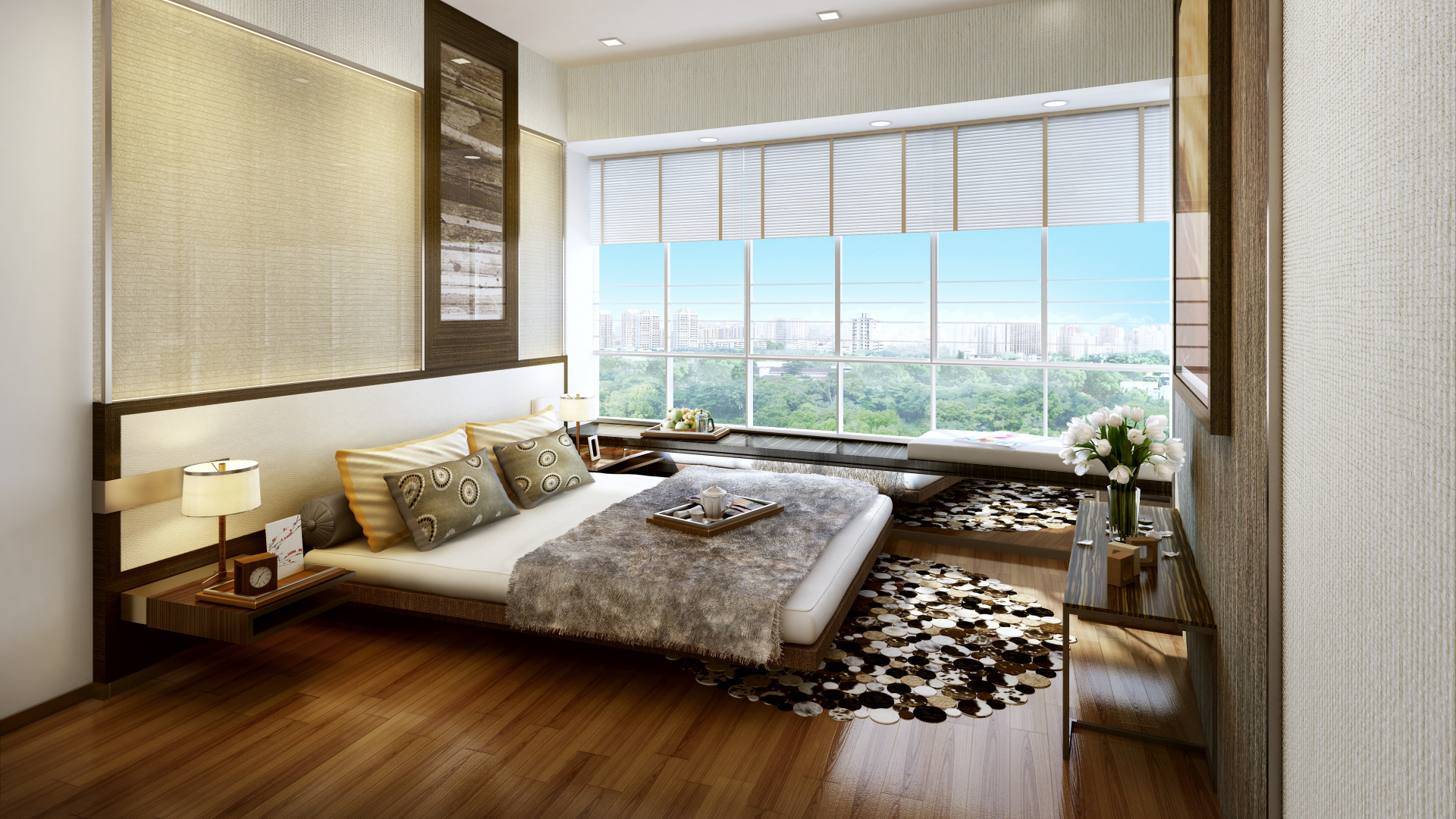 Окно на всю стену в спальне