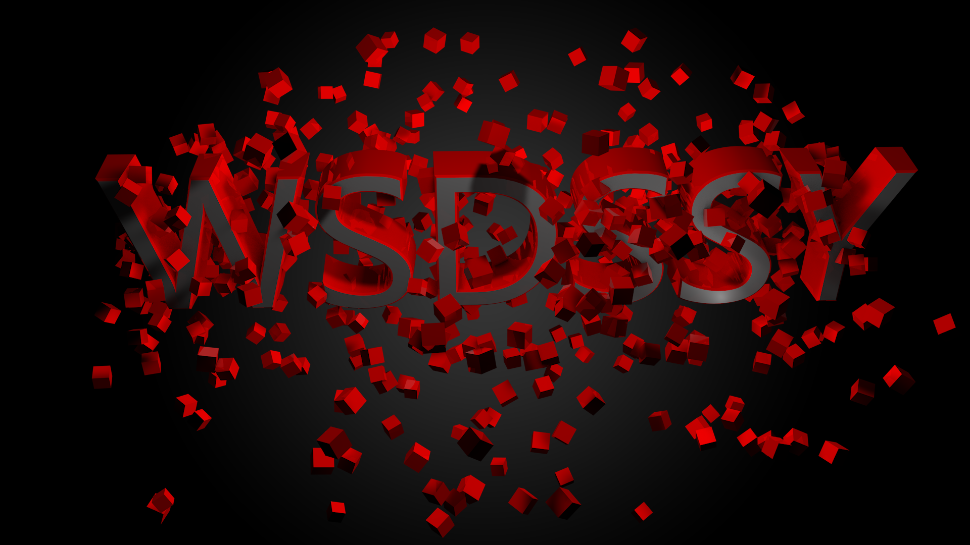 Буквы из красных кубов на черном фоне