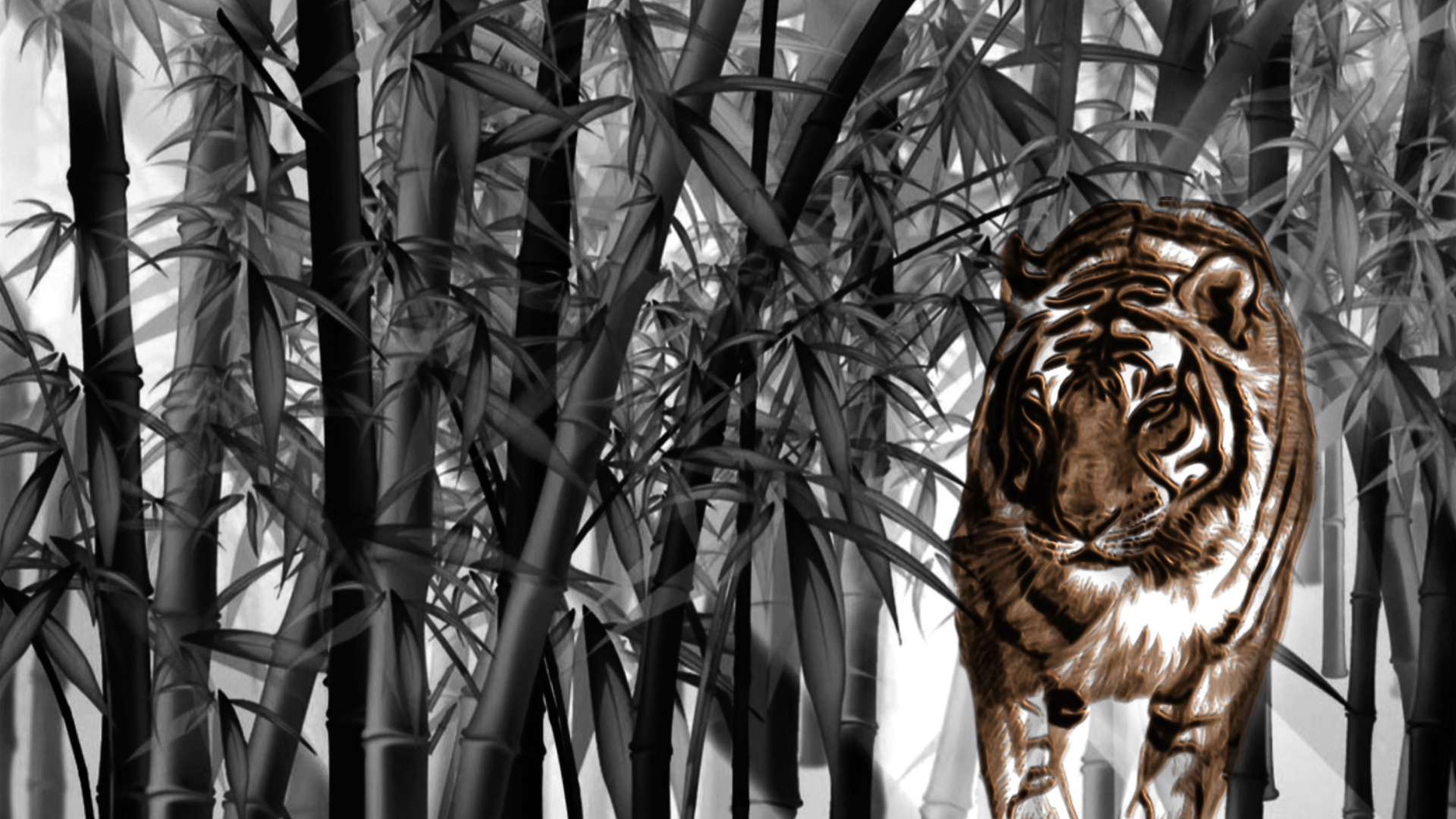 Тигр среди бамбука