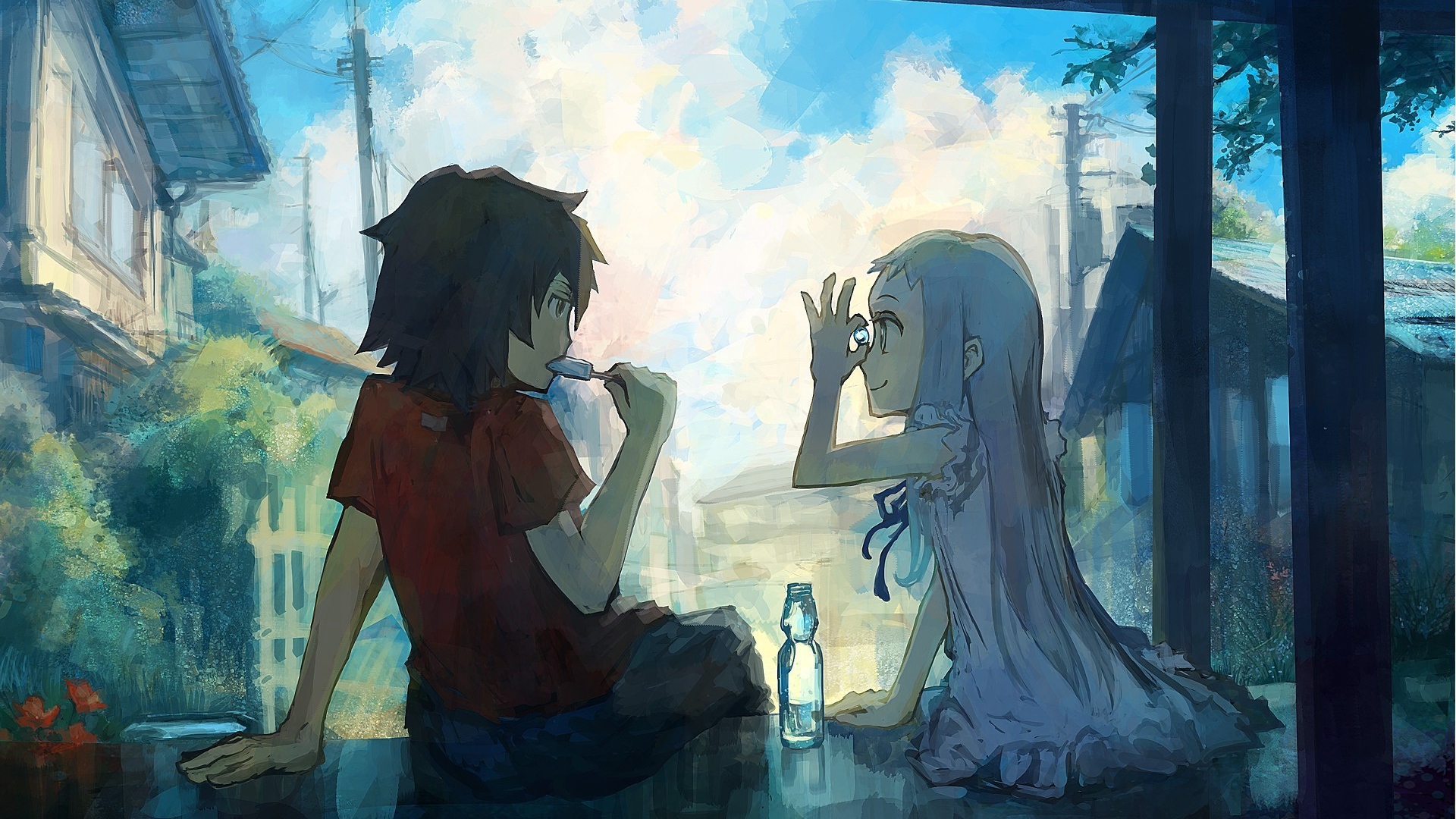 Аниме девушка Honma Meiko с подружкой