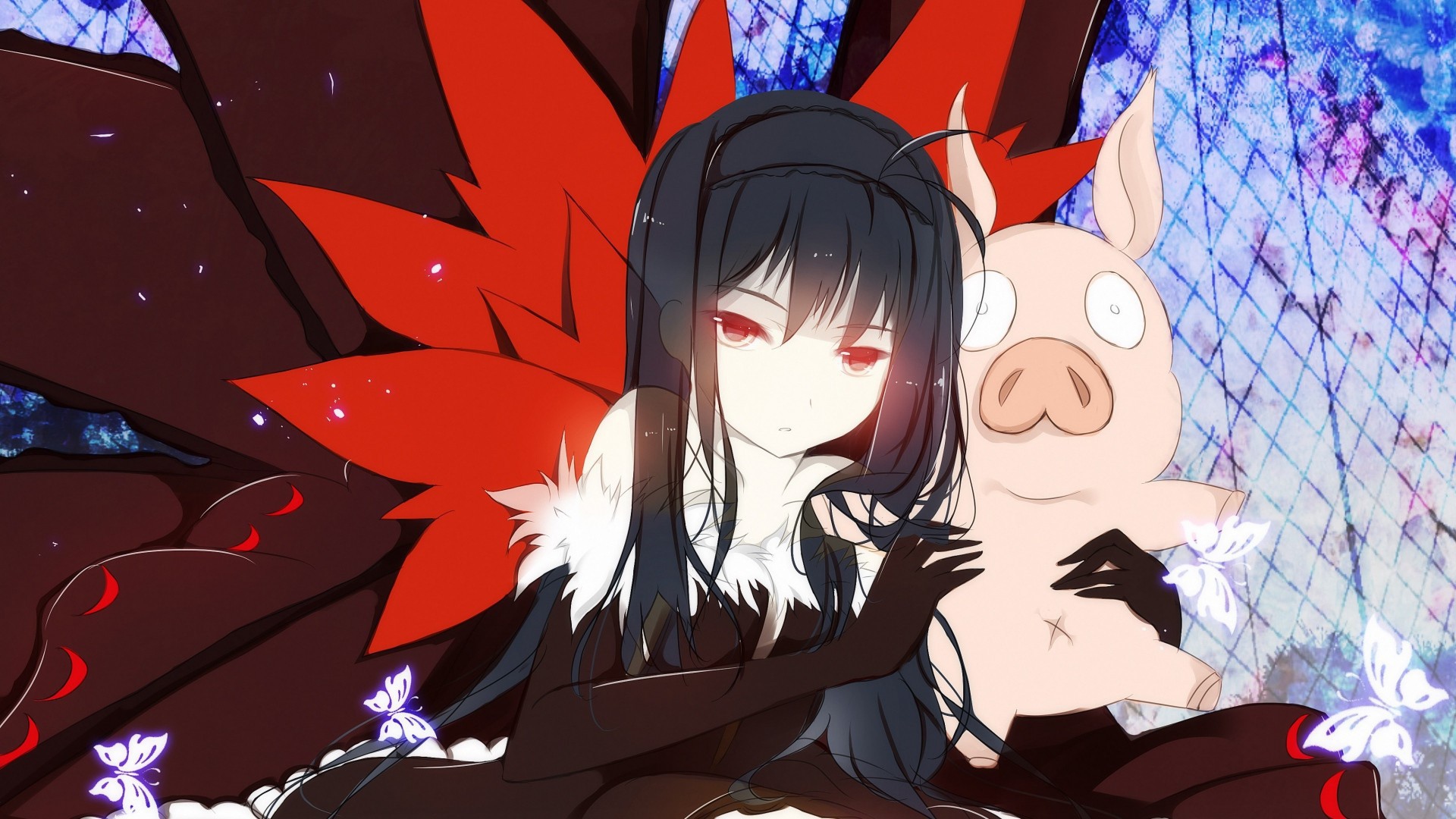 Девушка аниме с поросенком