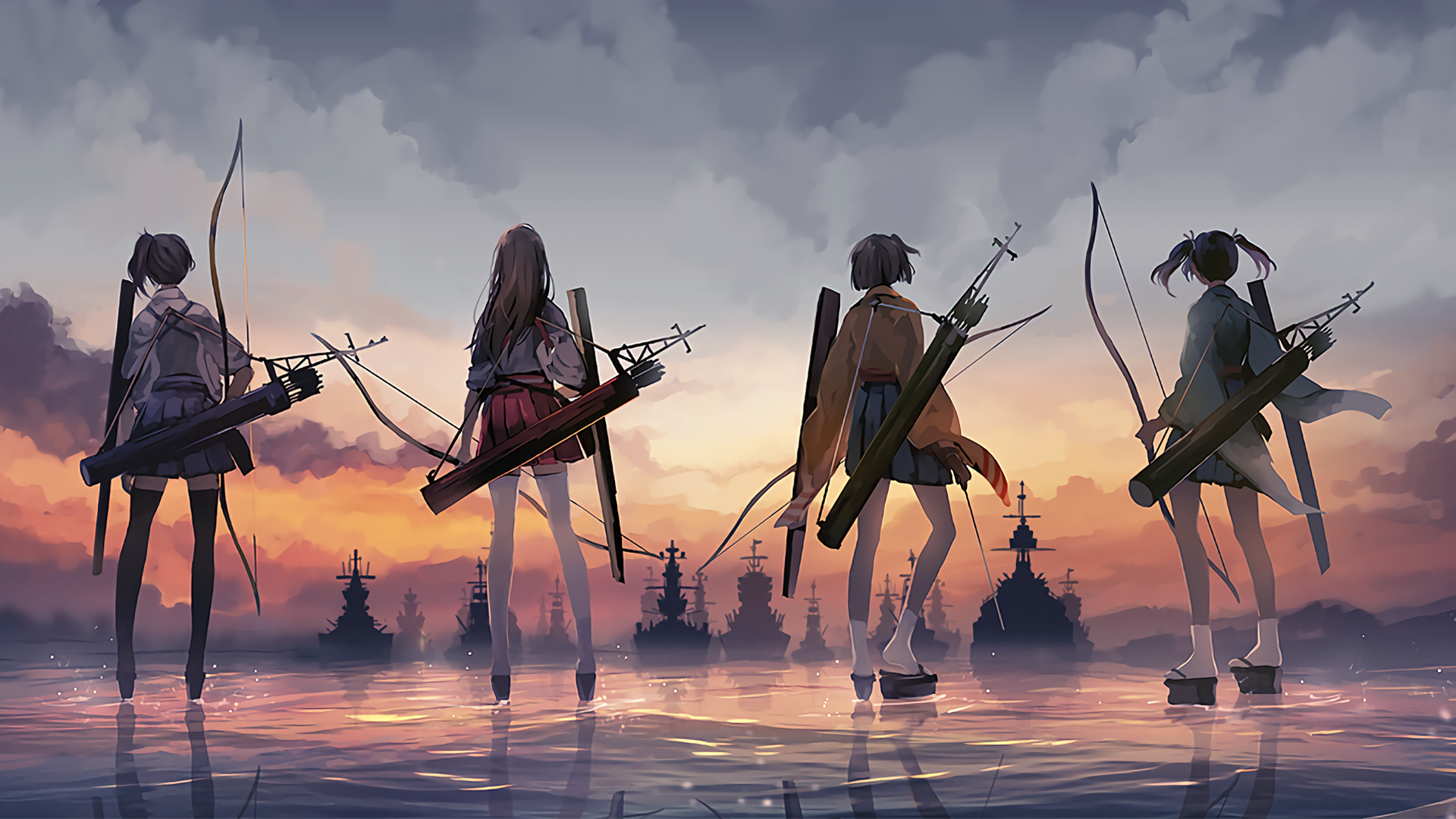 Девушки аниме с луками против вражеского флота