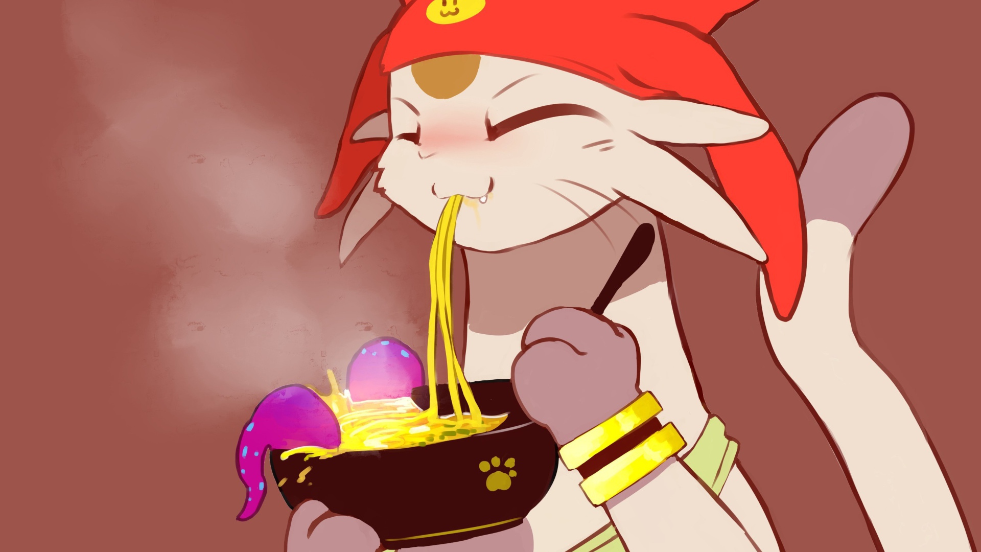 Кот ест лапшу в аниме Космический Денди