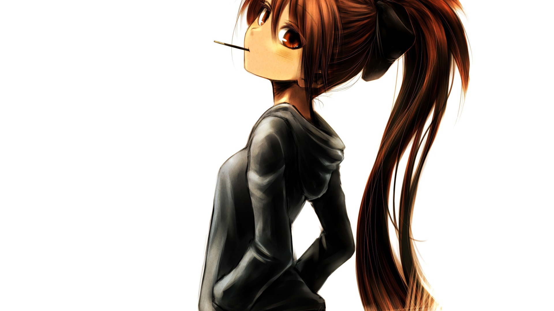 Сигарета во рту девушки из аниме Девочка-волшебница Мадока