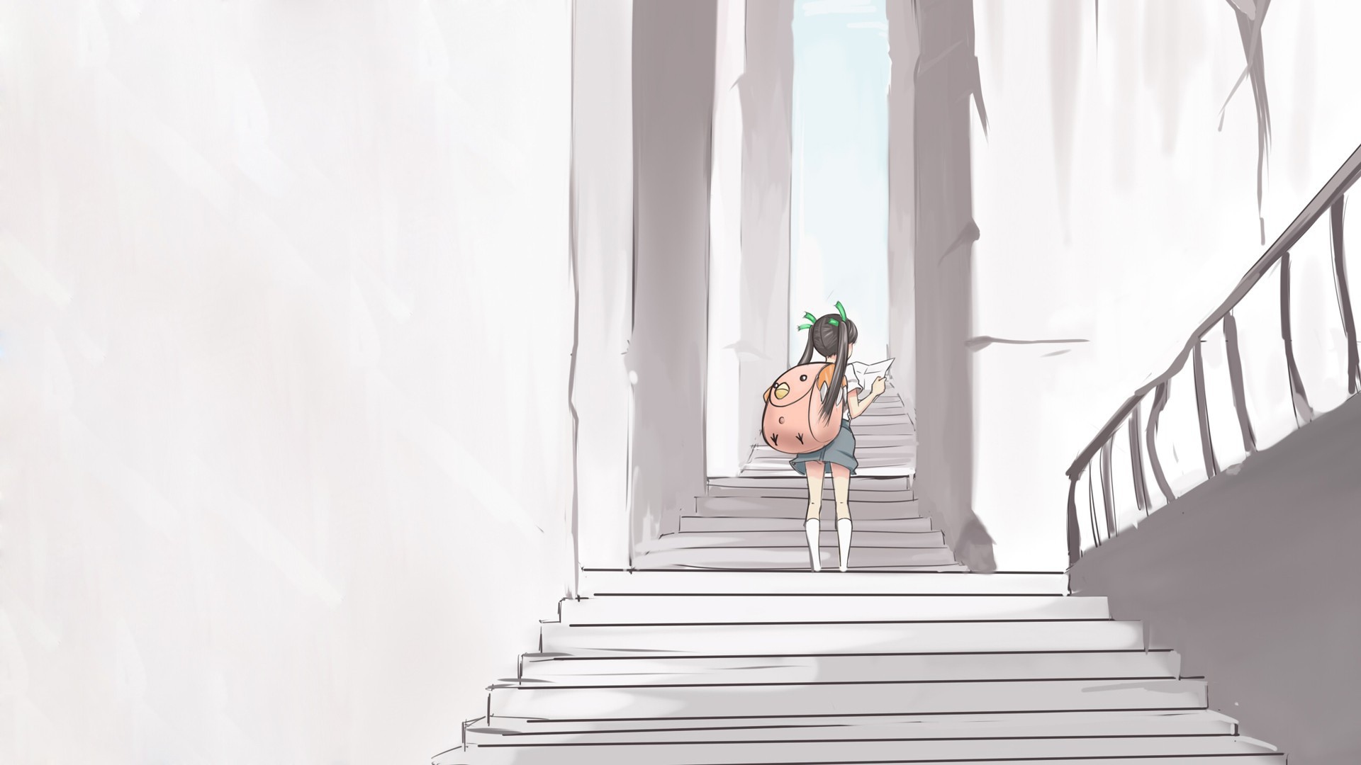Девушка идет по лестнице аниме