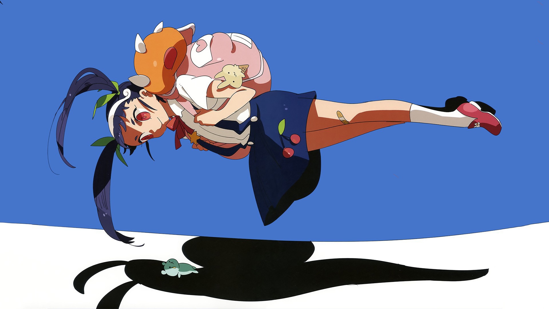 Девочка парит над землей в аниме Monogatari Series