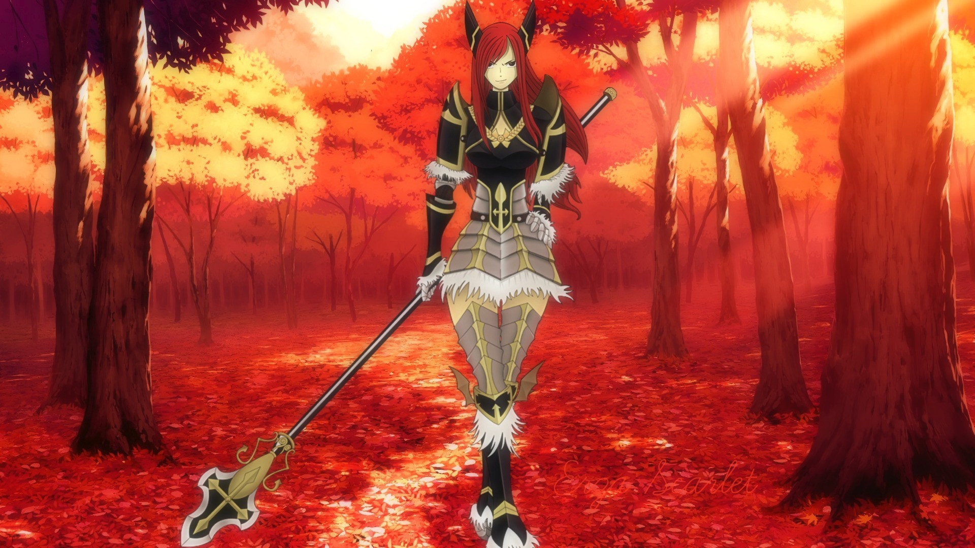 Девушка в осеннем лесу, аниме Сказка о хвосте феи