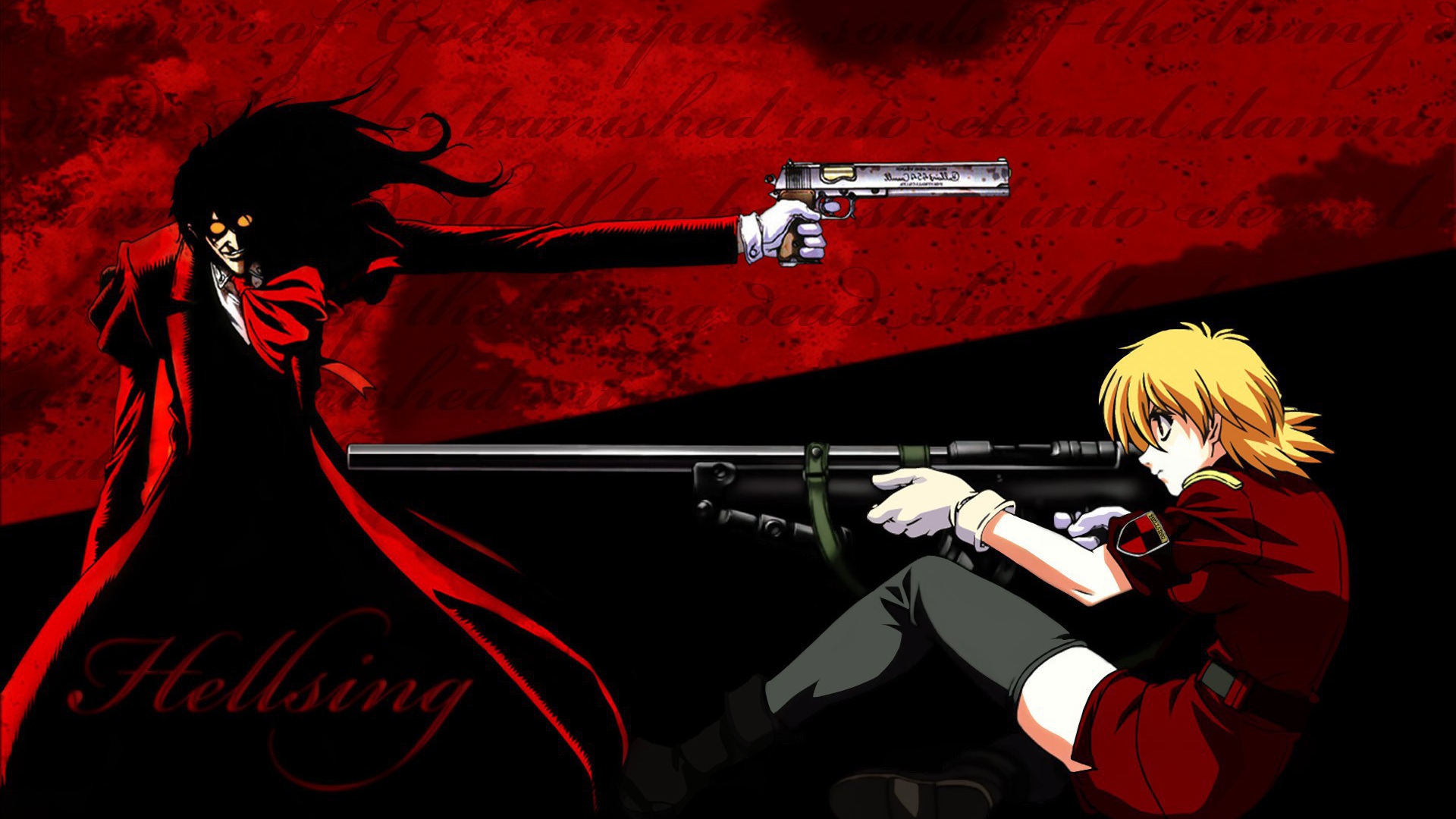 Персонажи аниме Hellsing с оружием