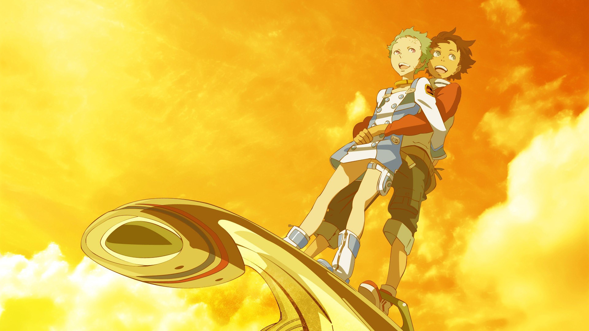 Парень и девушка среди огня, аниме Эврика