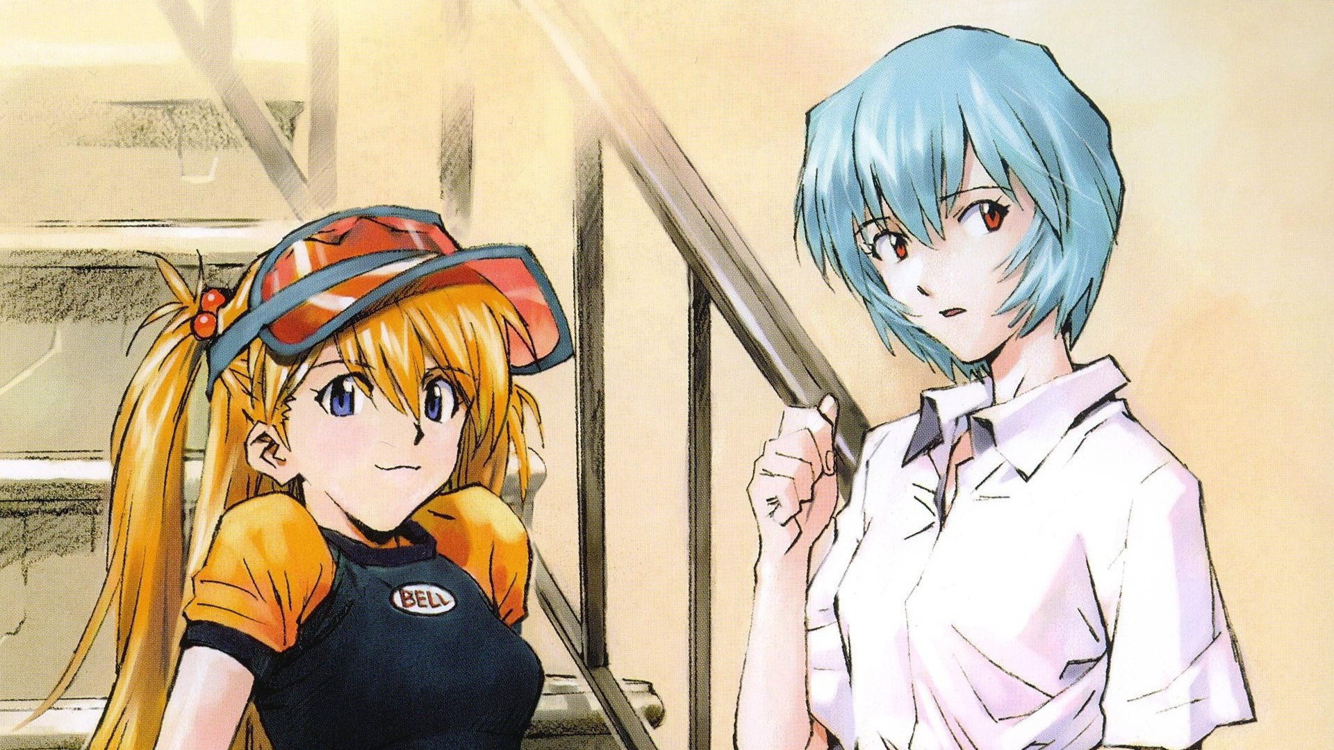 Рыжая девушка и парень из аниме Neon Genesis Evangelion