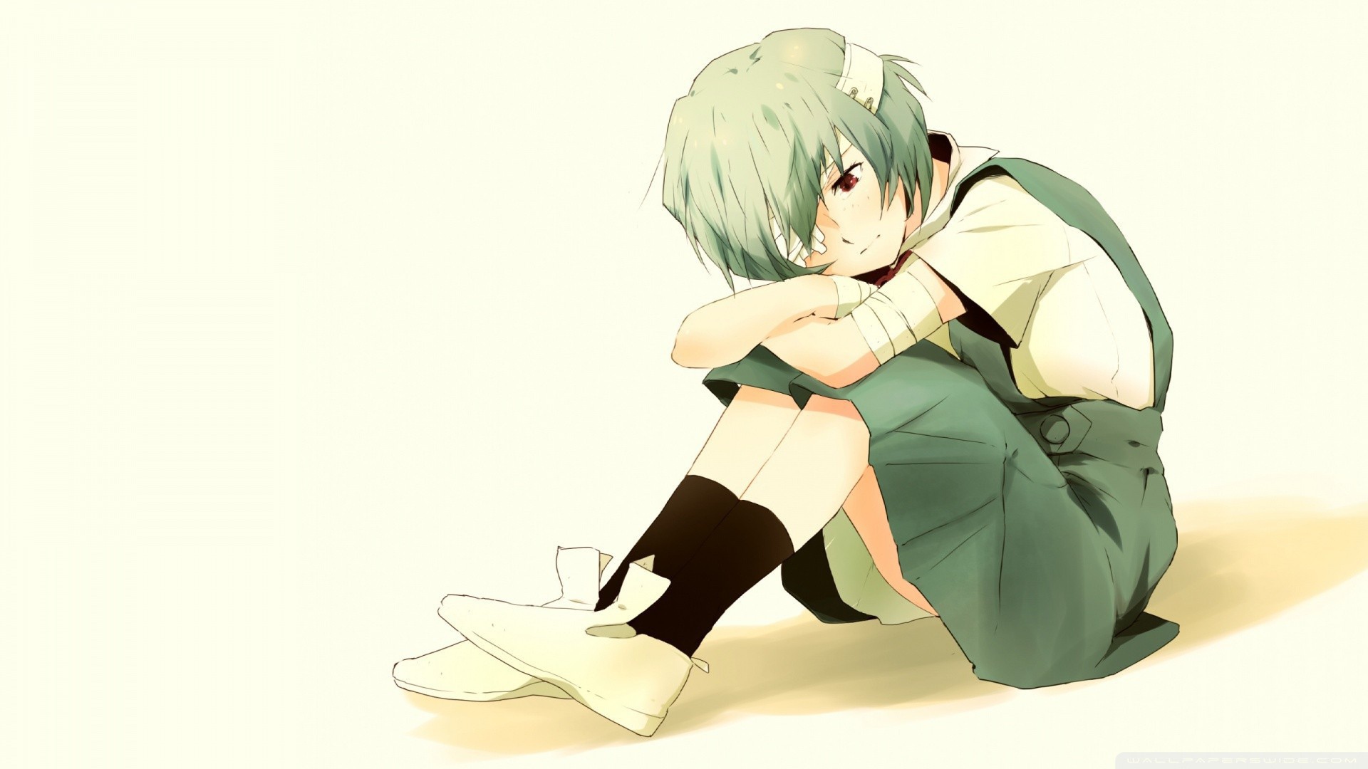 Грустная Анаями из аниме сидит на полу