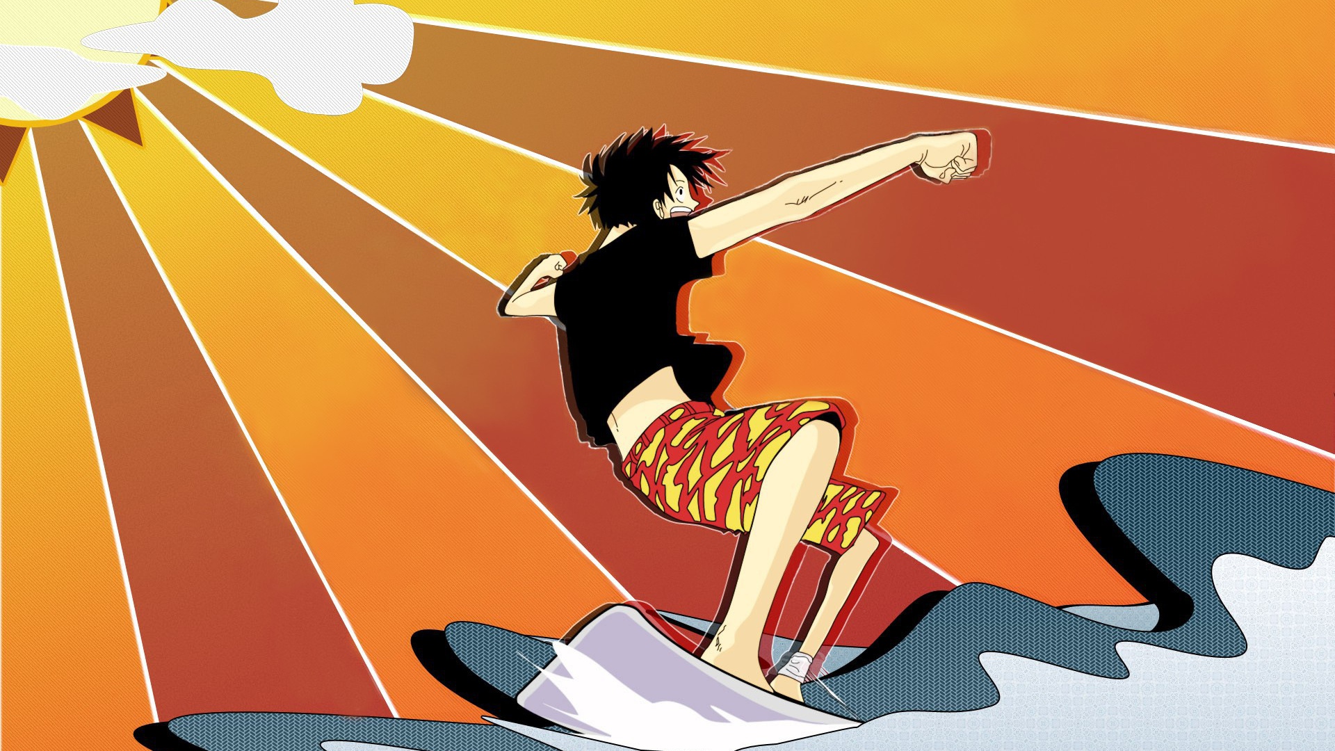 Серфер на фоне солнца в аниме Большой куш