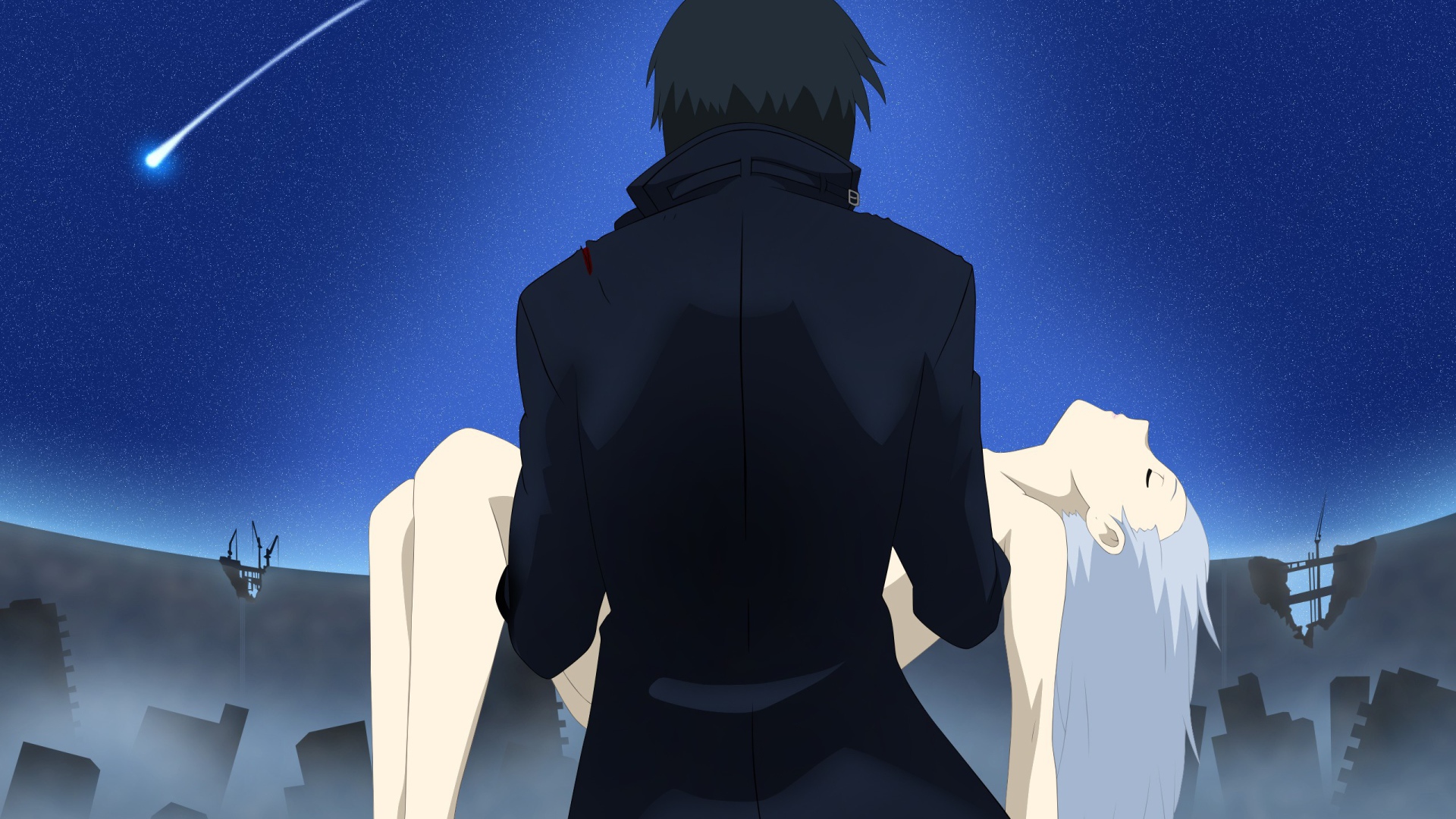 Девушка на руках парня, аниме Darker than Black