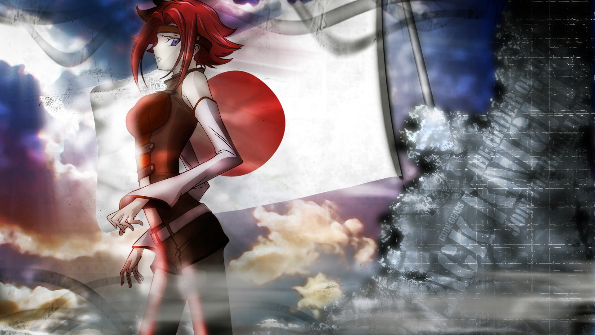 Девушка на фоне флага, аниме Код Гиас