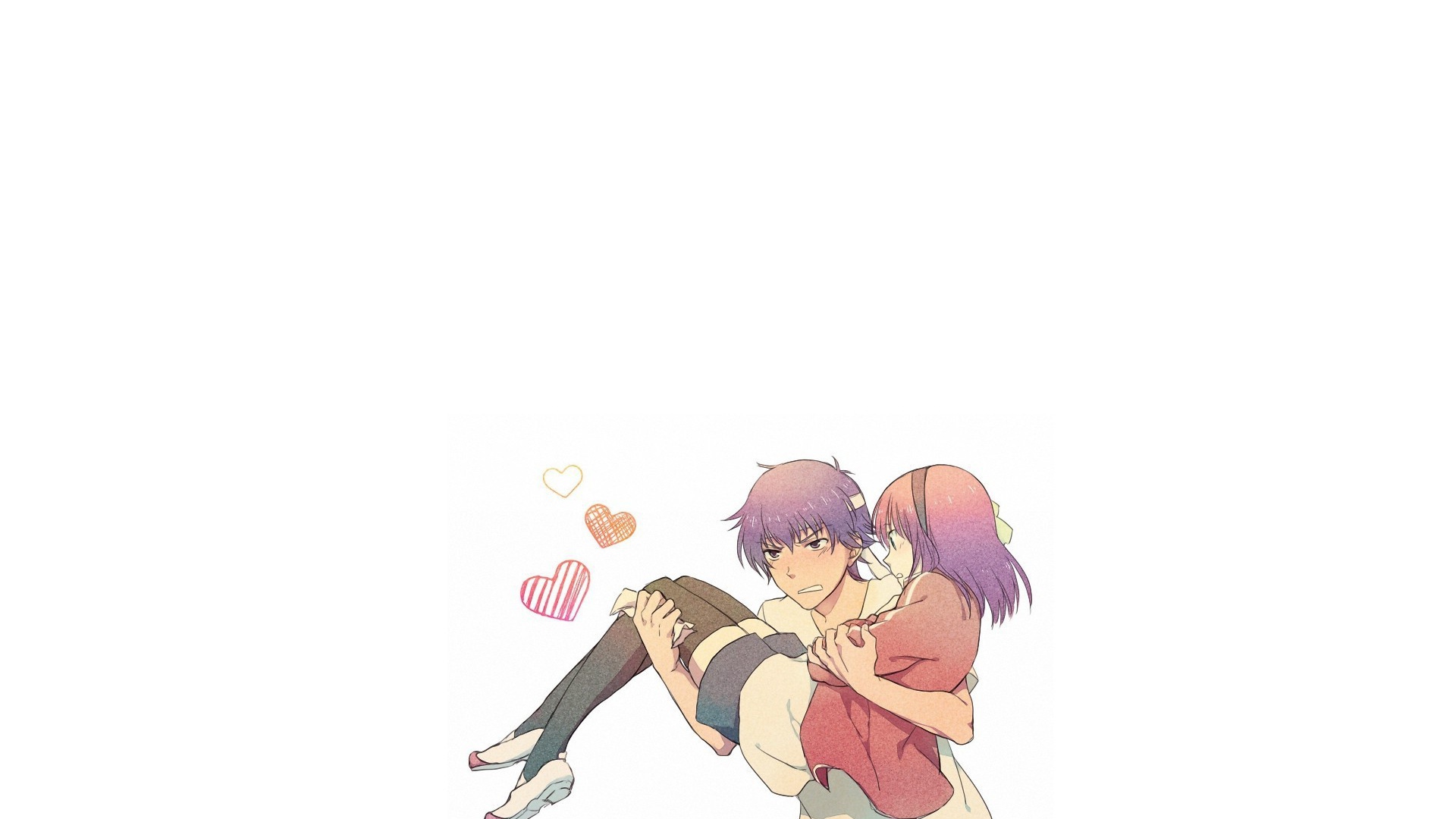 Парень несет девушку на руках в аниме Ангельские ритмы