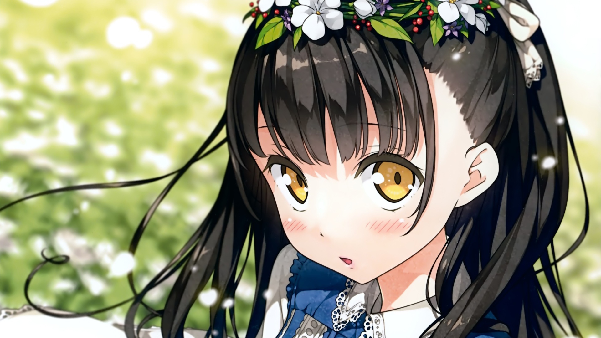 Венок из цветов на голове девушки аниме