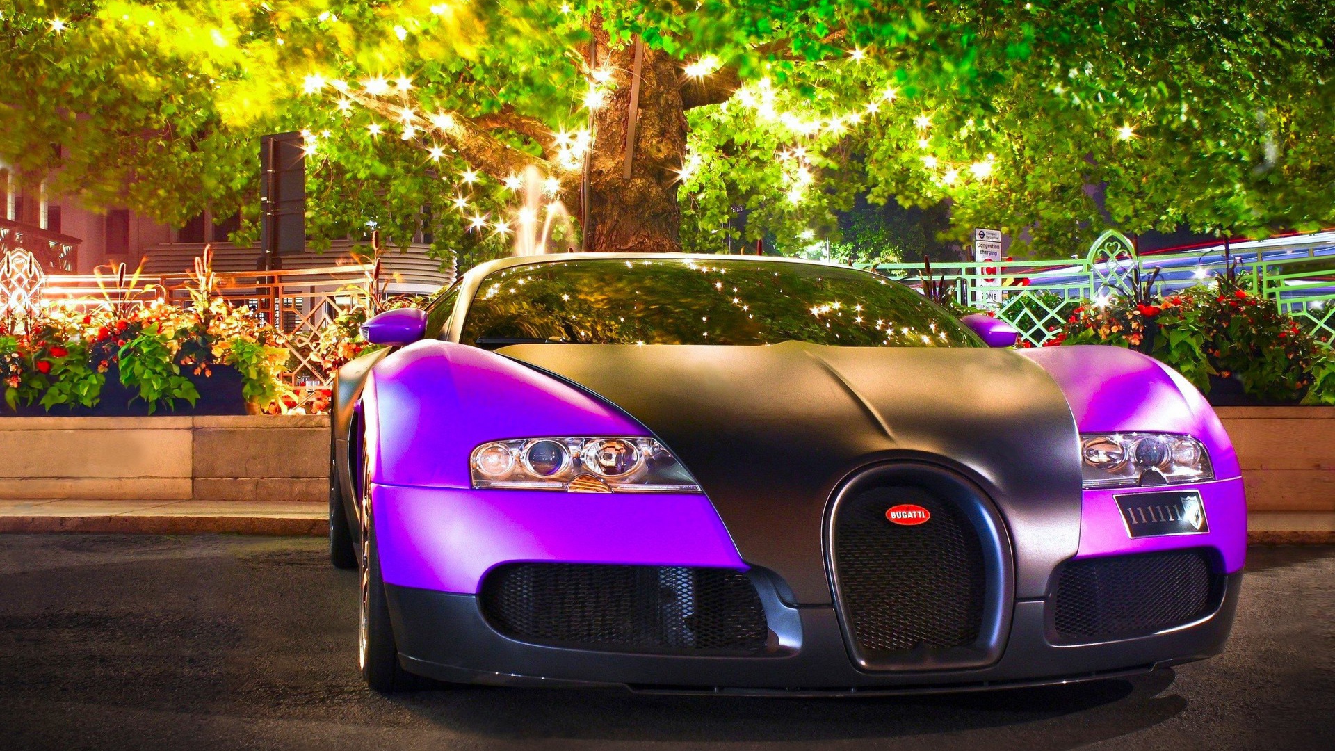Lilac Bugatti Veyron with a black hood