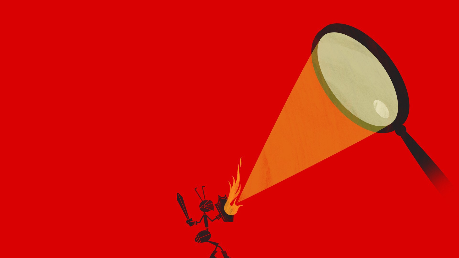 Муравей защищается от луча, красный фон