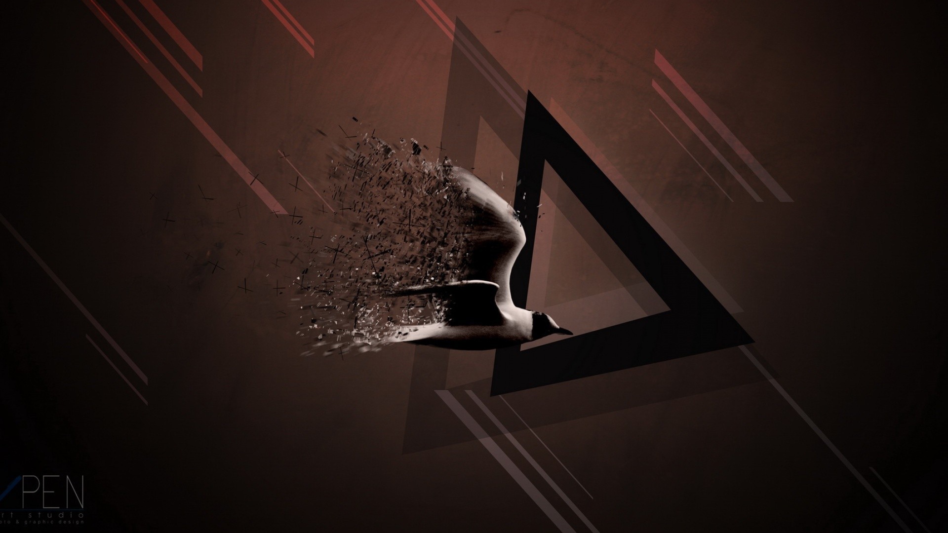 Птица и треугольник, коричневый фон