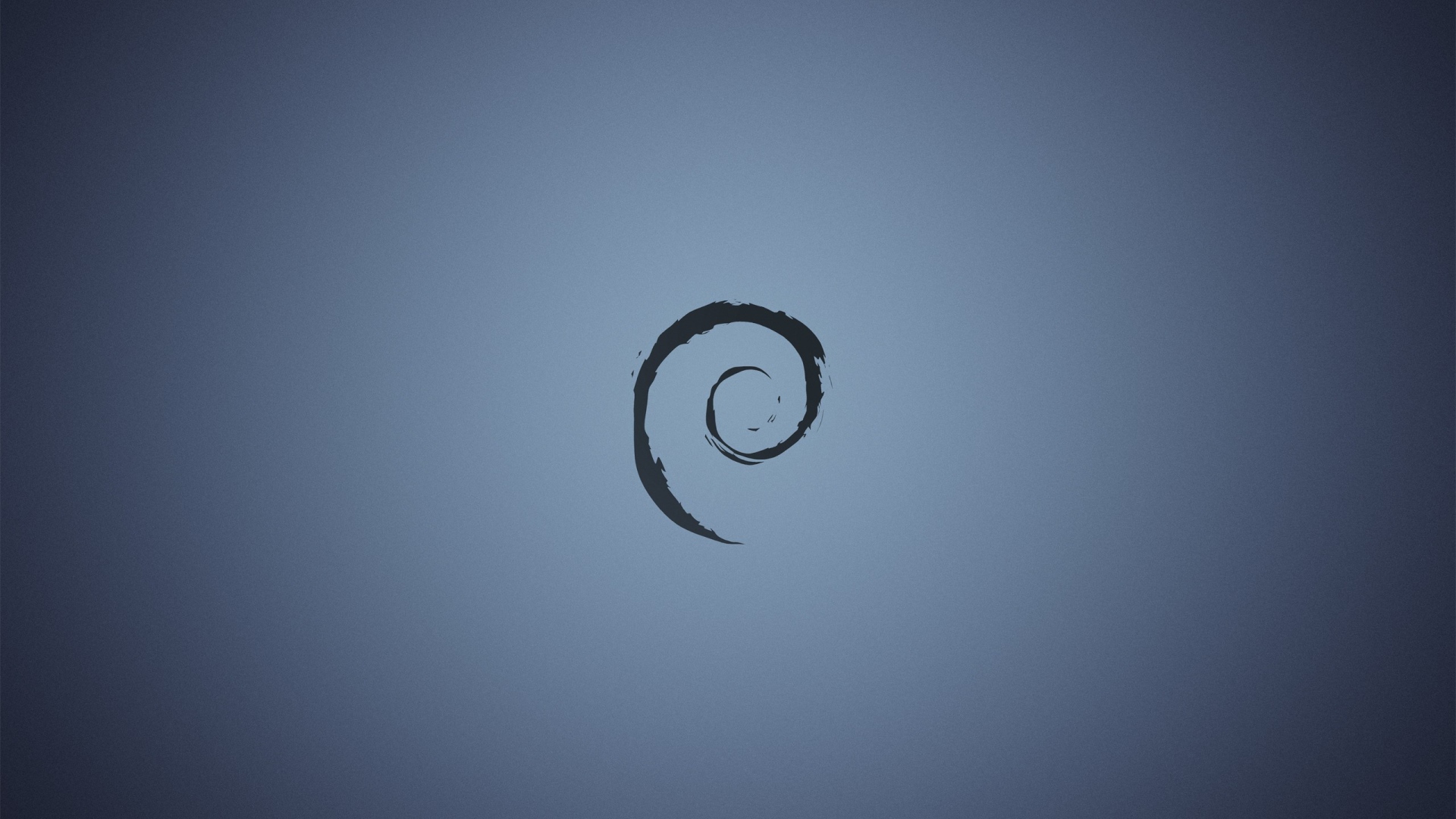 Черный символ Debian на голубом фоне