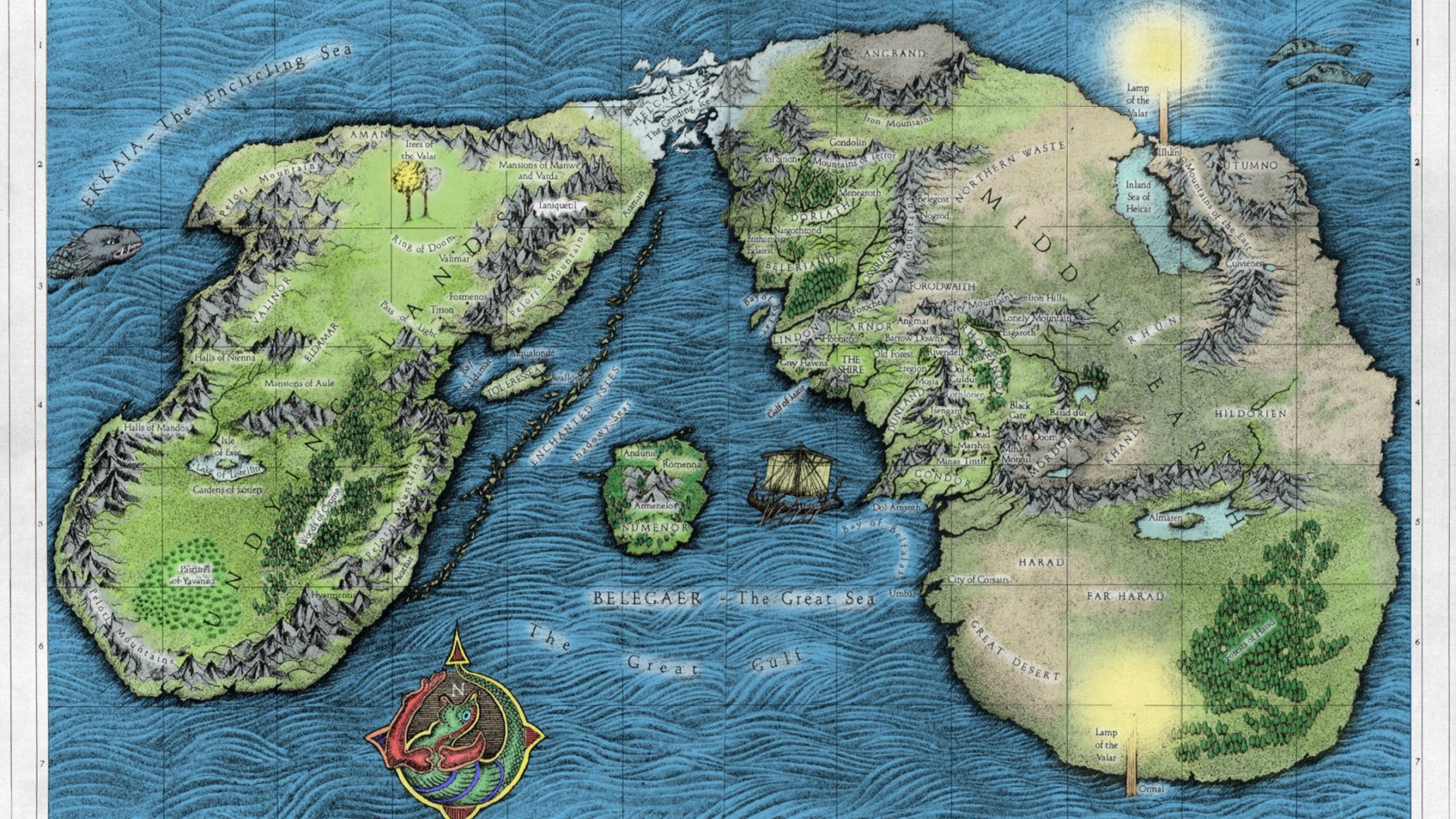 Цветная карта Средиземья, Властелин колец