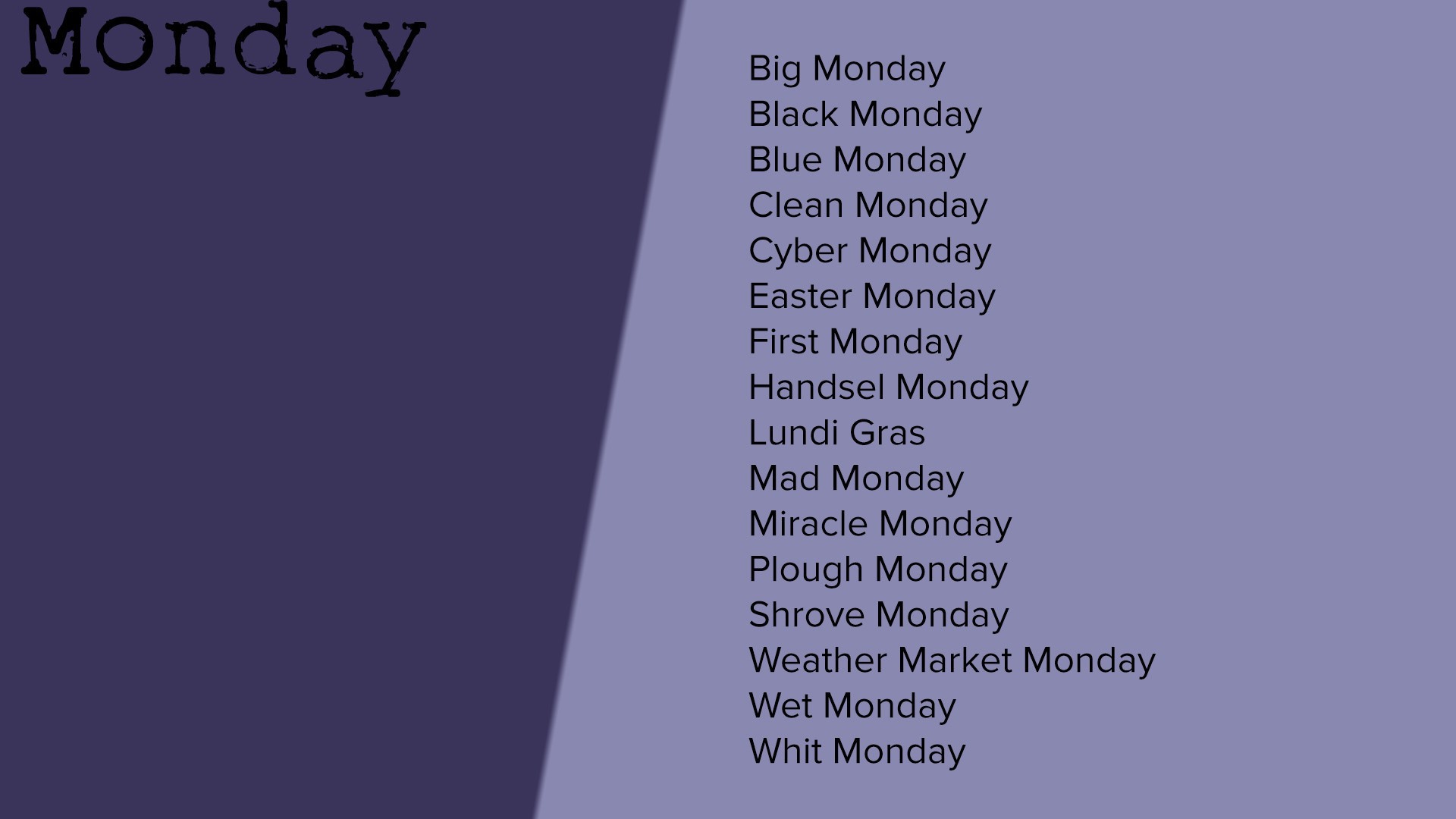 Описание понедельника на английском языке