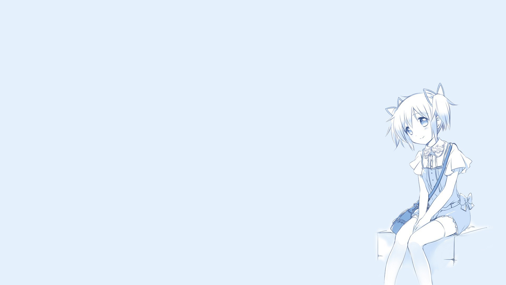 Девушка из аниме Mahou Shoujo Madoka, голубой фон