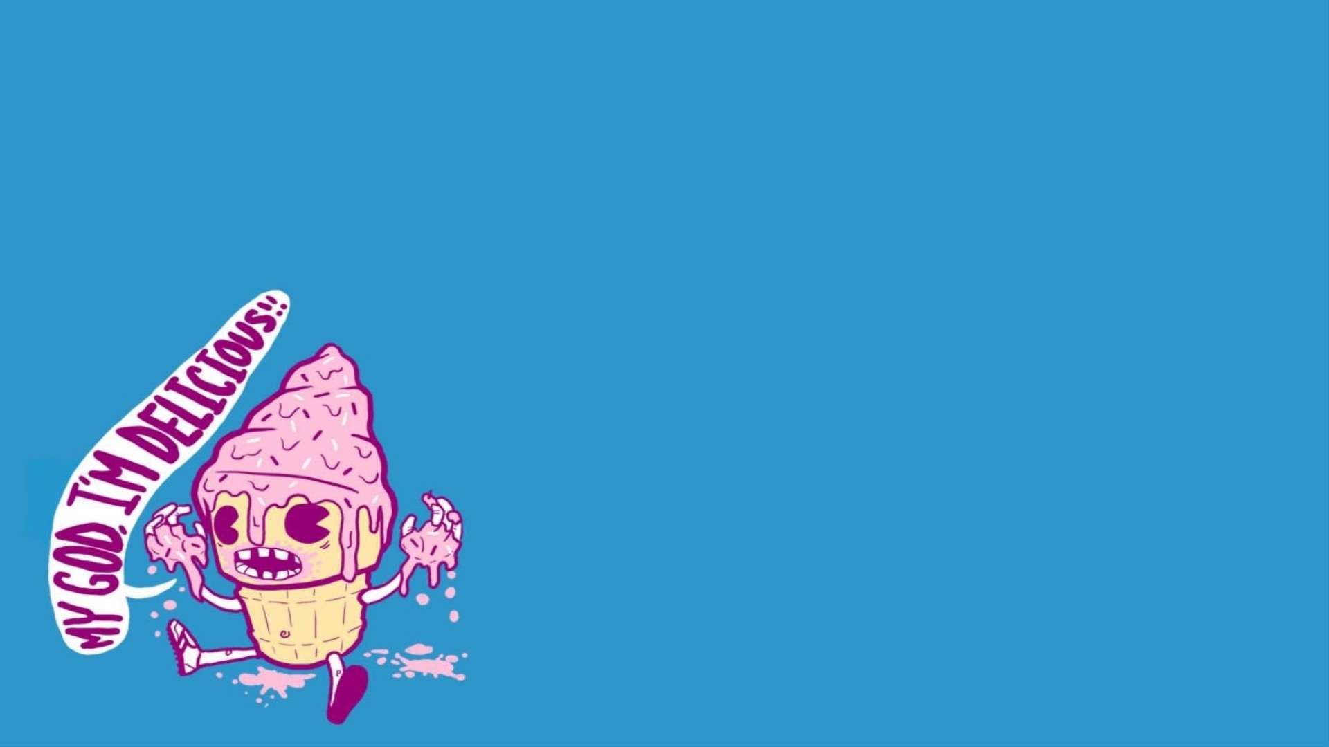 Розовое мороженое, голубой фон