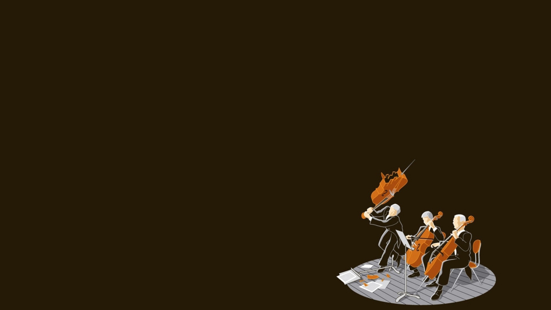 Игра на виолончелях, коричневый фон