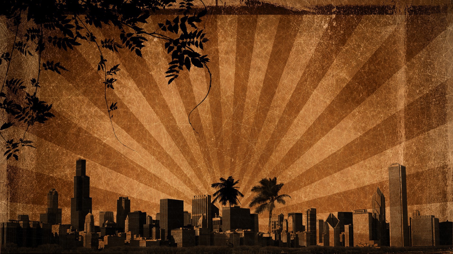 Лучи солнца над городом, фон