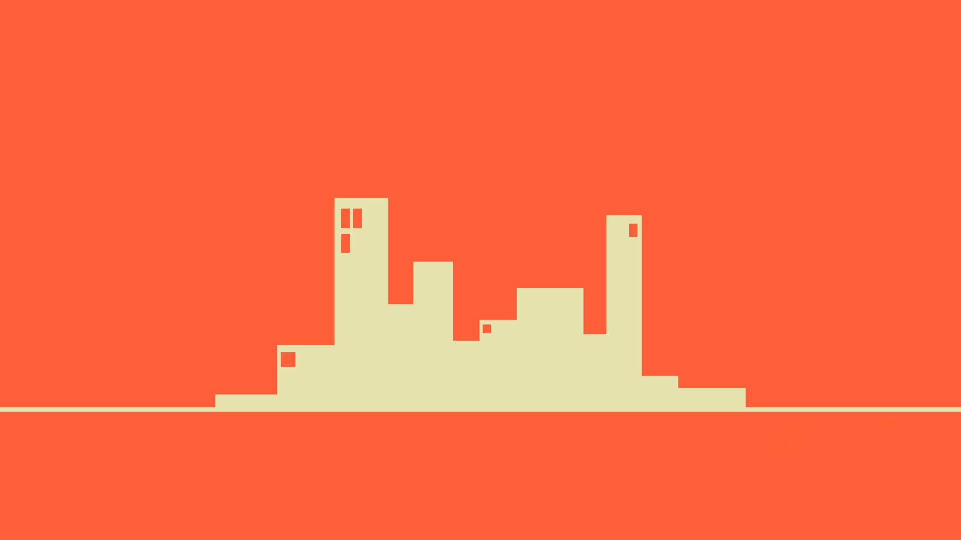 Силуэты зданий, оранжевый фон