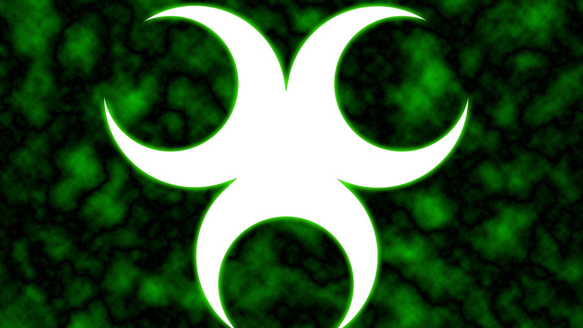 Белый знак био опасности на зеленом фоне