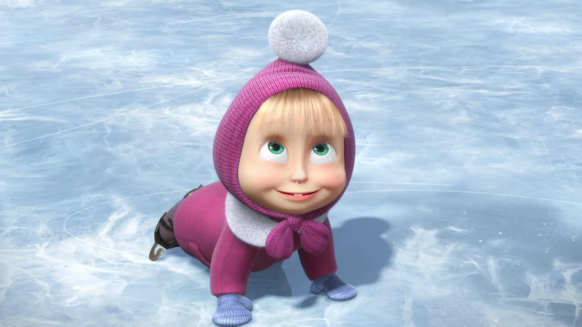 Маша катается на коньках, мультфильм Маша и медведь