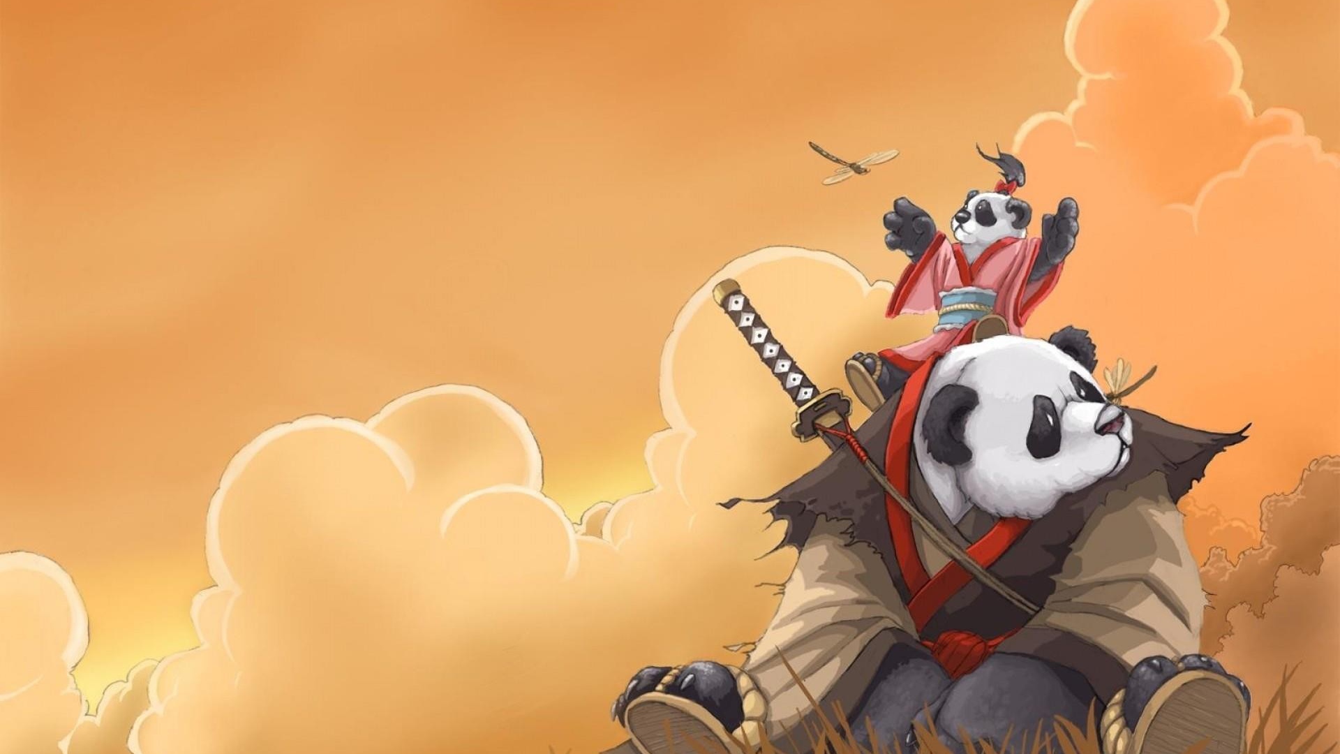 Панда самурай с детенышем, мультфильм Кунг-фу панда