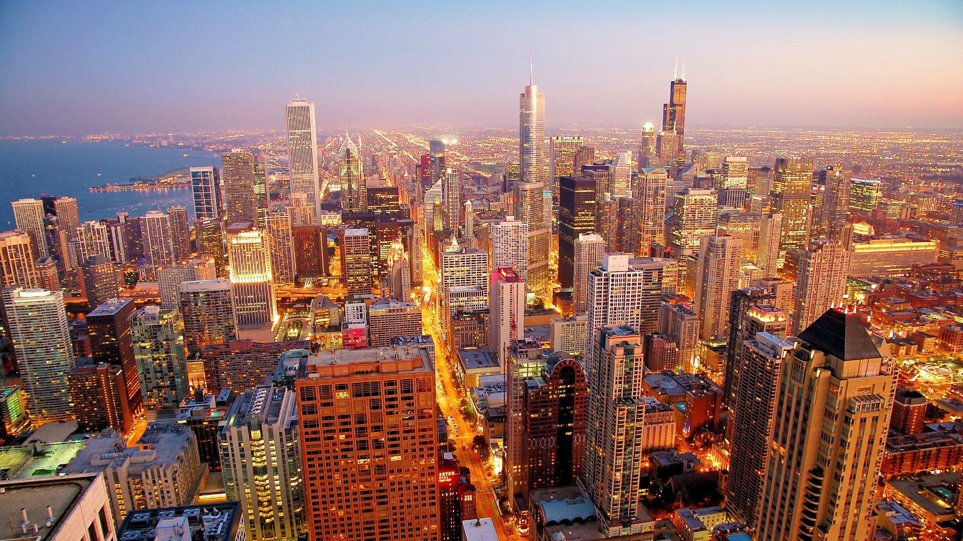 Вечерние огни города Чикаго