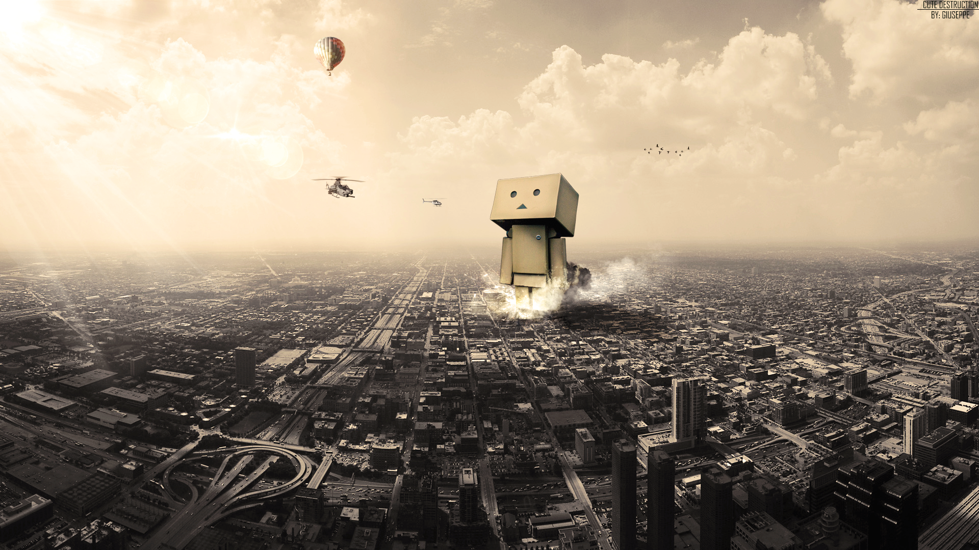 Картонный человек разрушает город