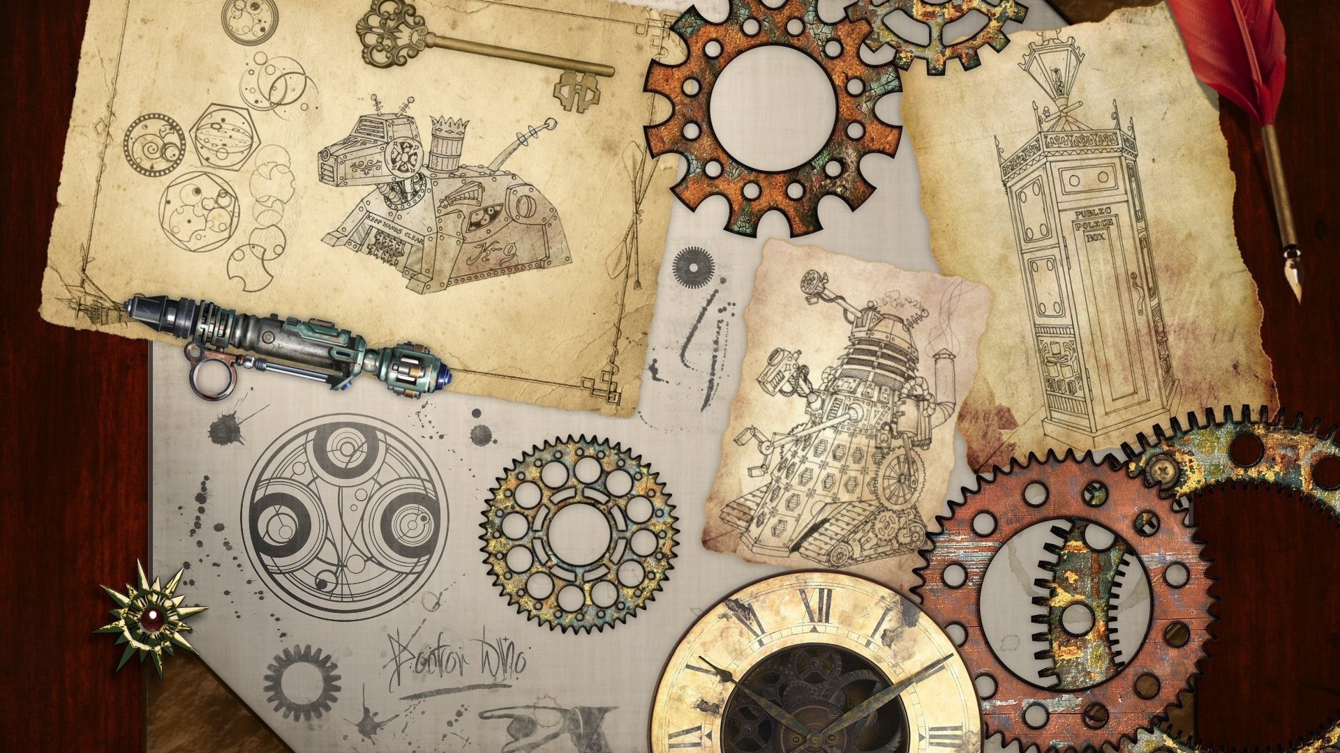 Чертежи и  шестеренки, стимпанк
