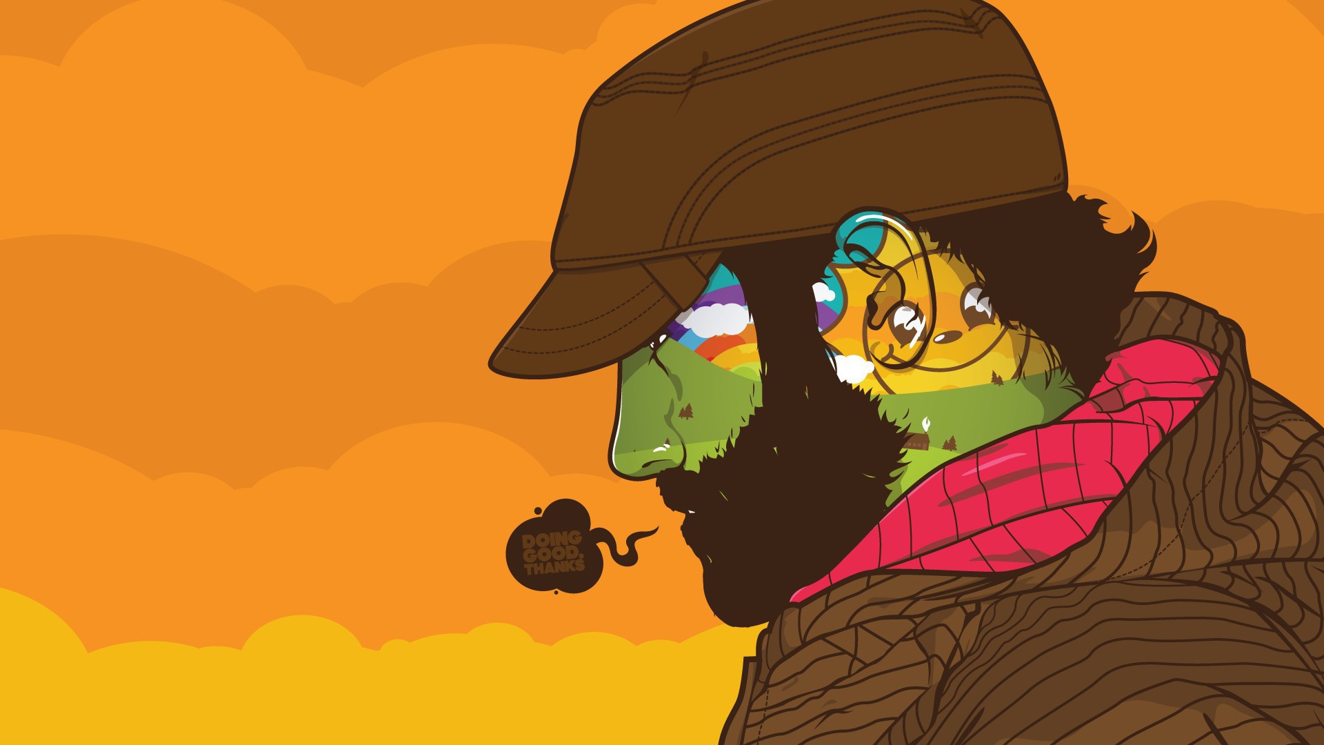 Эмоции в голове мужчины в кепке