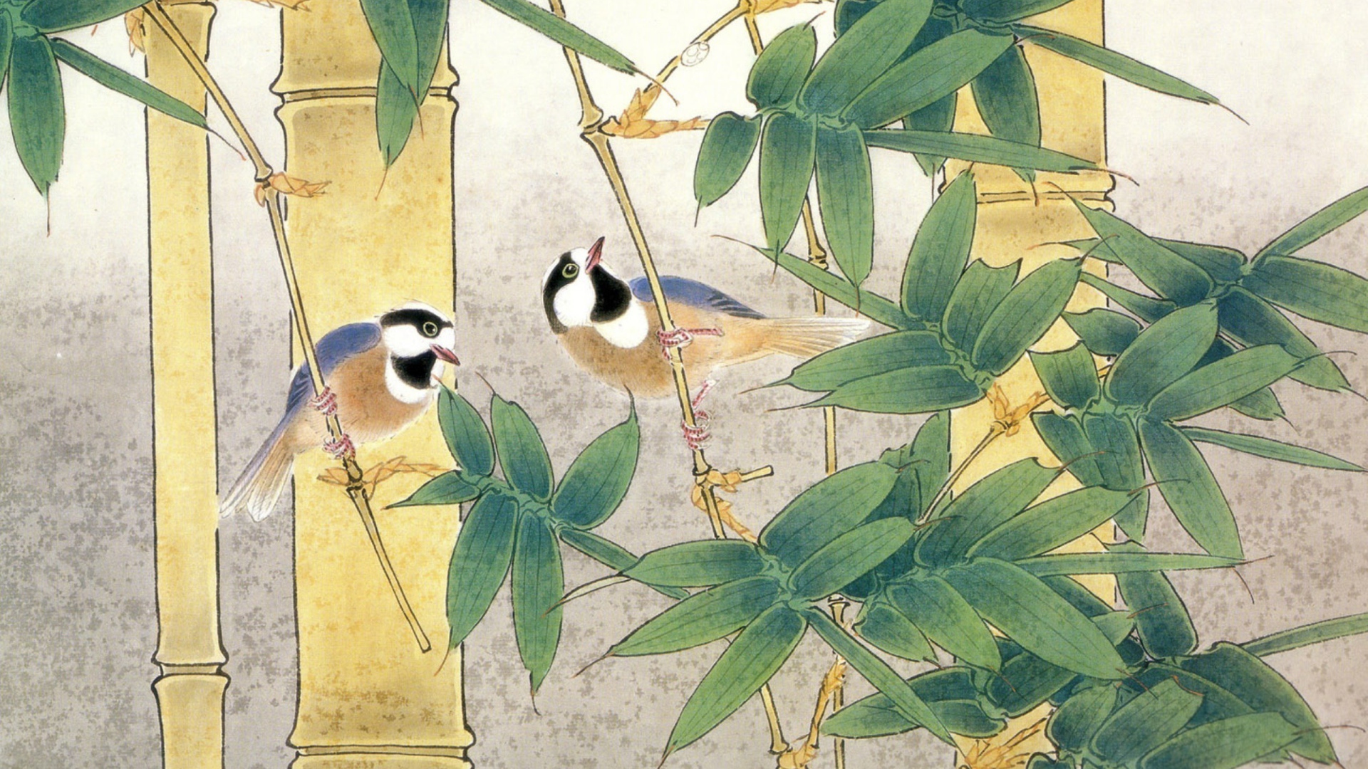 Птицы среди бамбука, японская живопись