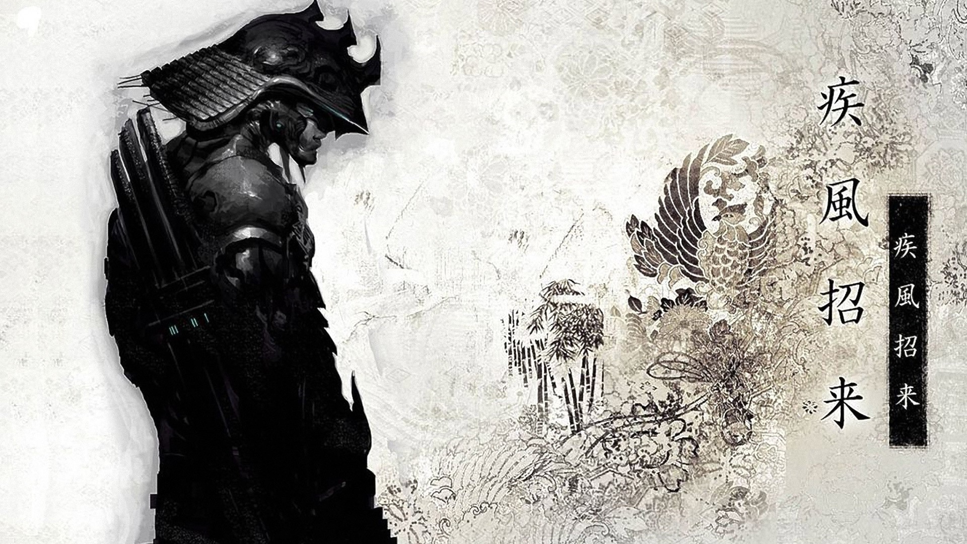 Изображение самурая на японском рисунке