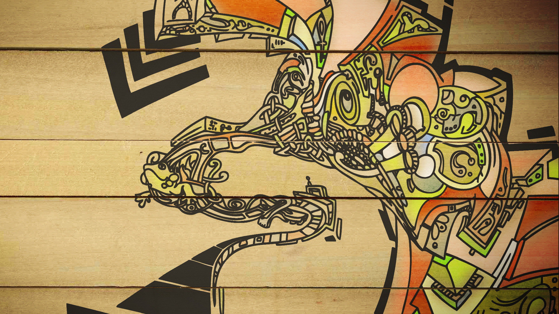 Рисунок на деревянной стене