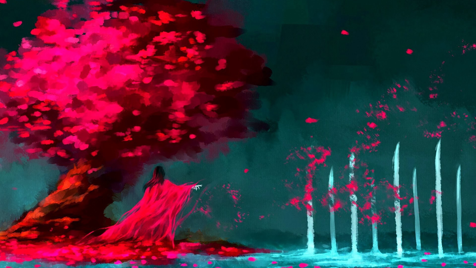 Красная колдунья под деревом, художник NanFe