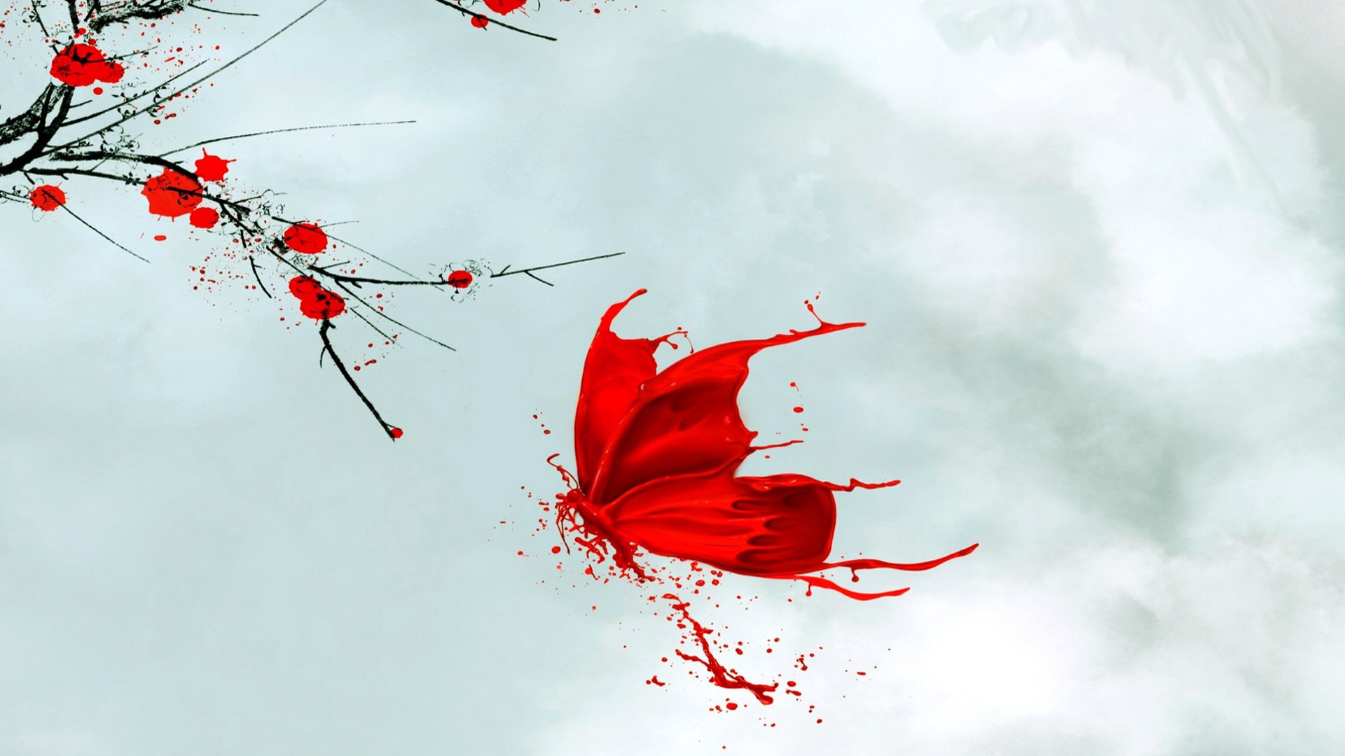 Красная бабочка, японский рисунок