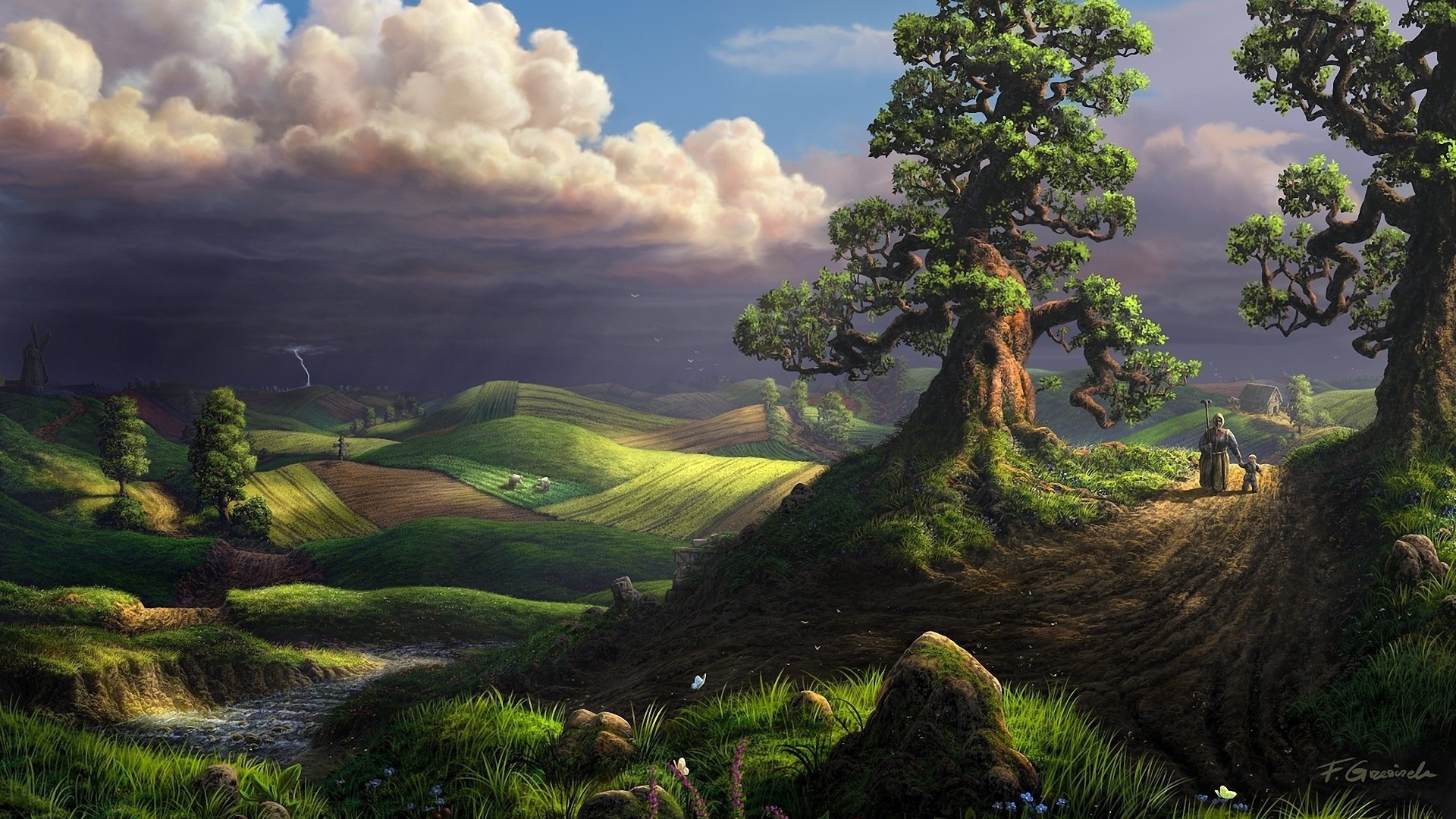 Сельская равнина на картине