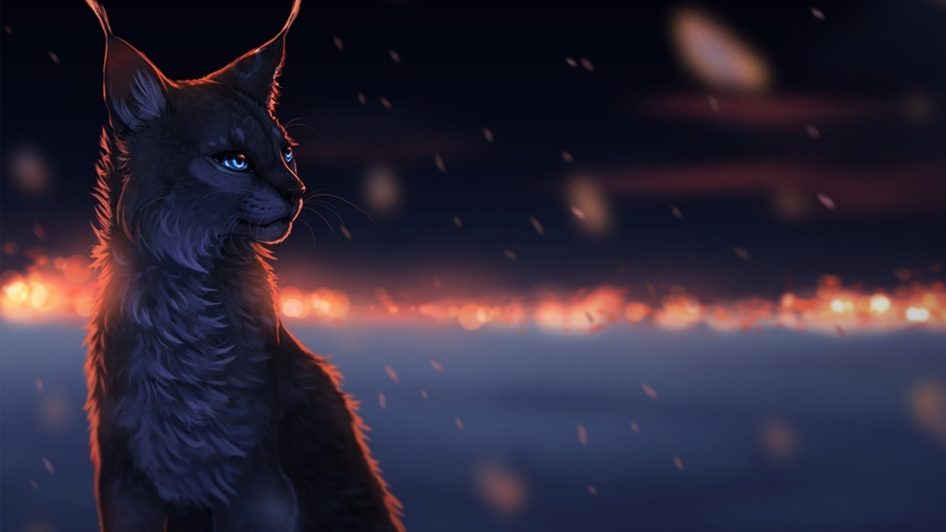 Дикий кот во время снегопада, рисунок